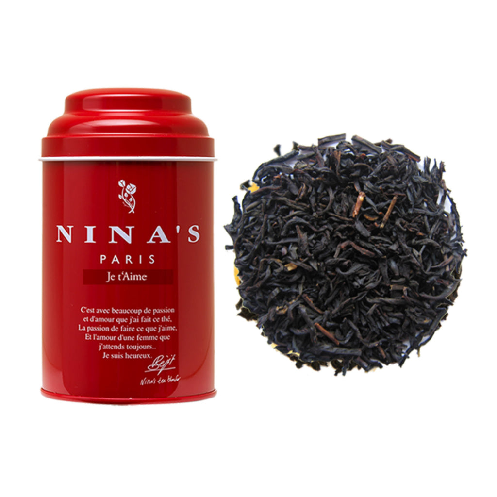 Nina's Paris Je T'aime Loose Leaf Black Tea with Vanilla and Caramel in Red Gift Tin, 3.5oz