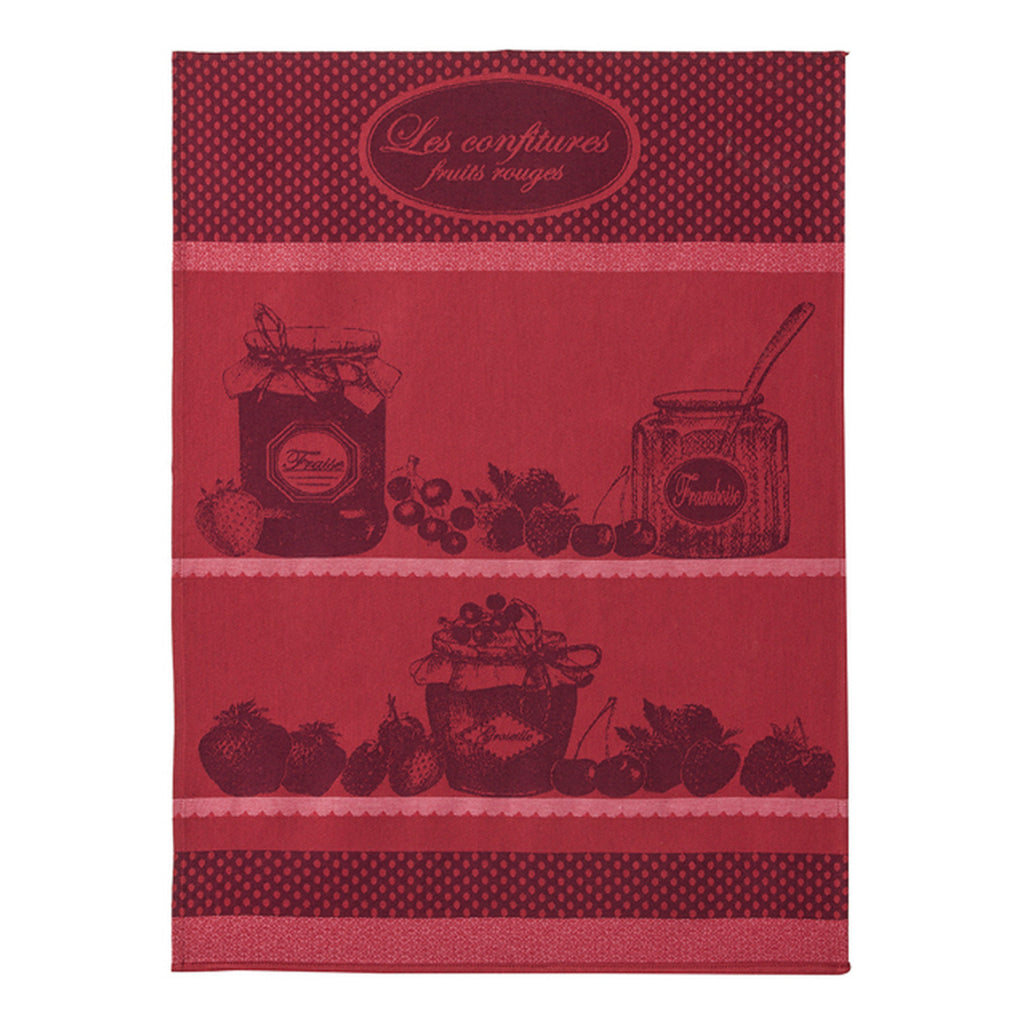 French Jacquard Les Confitures Fruits Rouges or Red Jam Tea Towel by Coucke