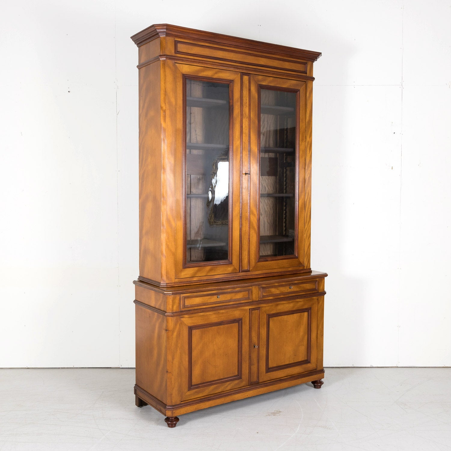 19th Century French Louis Philippe Style Flame Mahogany Bibliotheque or Bookcase from Lyon