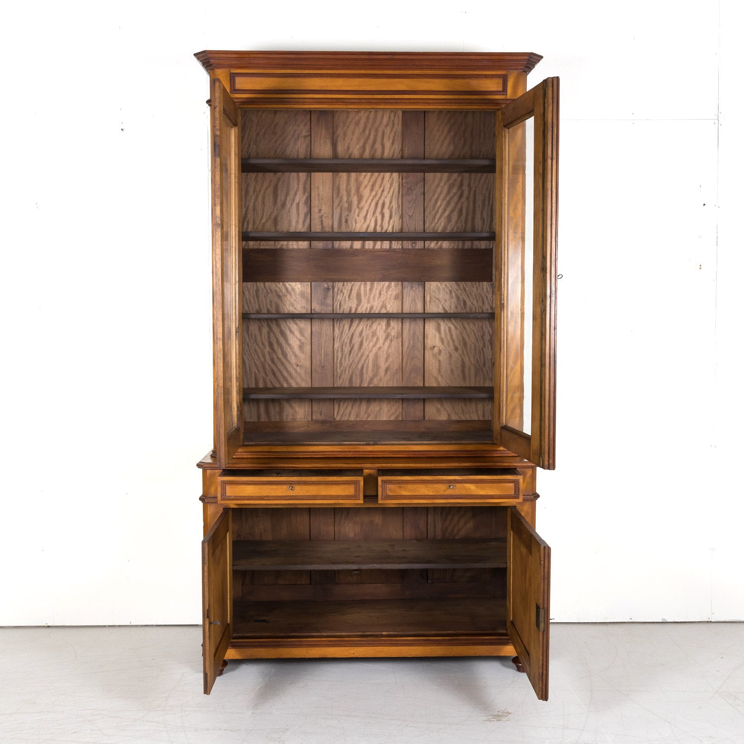 19th Century French Louis Philippe Style Flame Mahogany Bibliotheque or Bookcase from Lyon