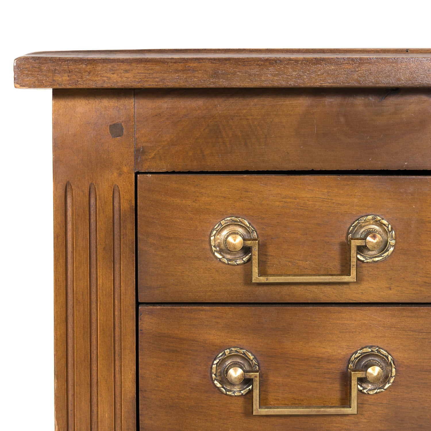 Early 20th Century French Louis XVI Style Petite Five Drawer Walnut Commode