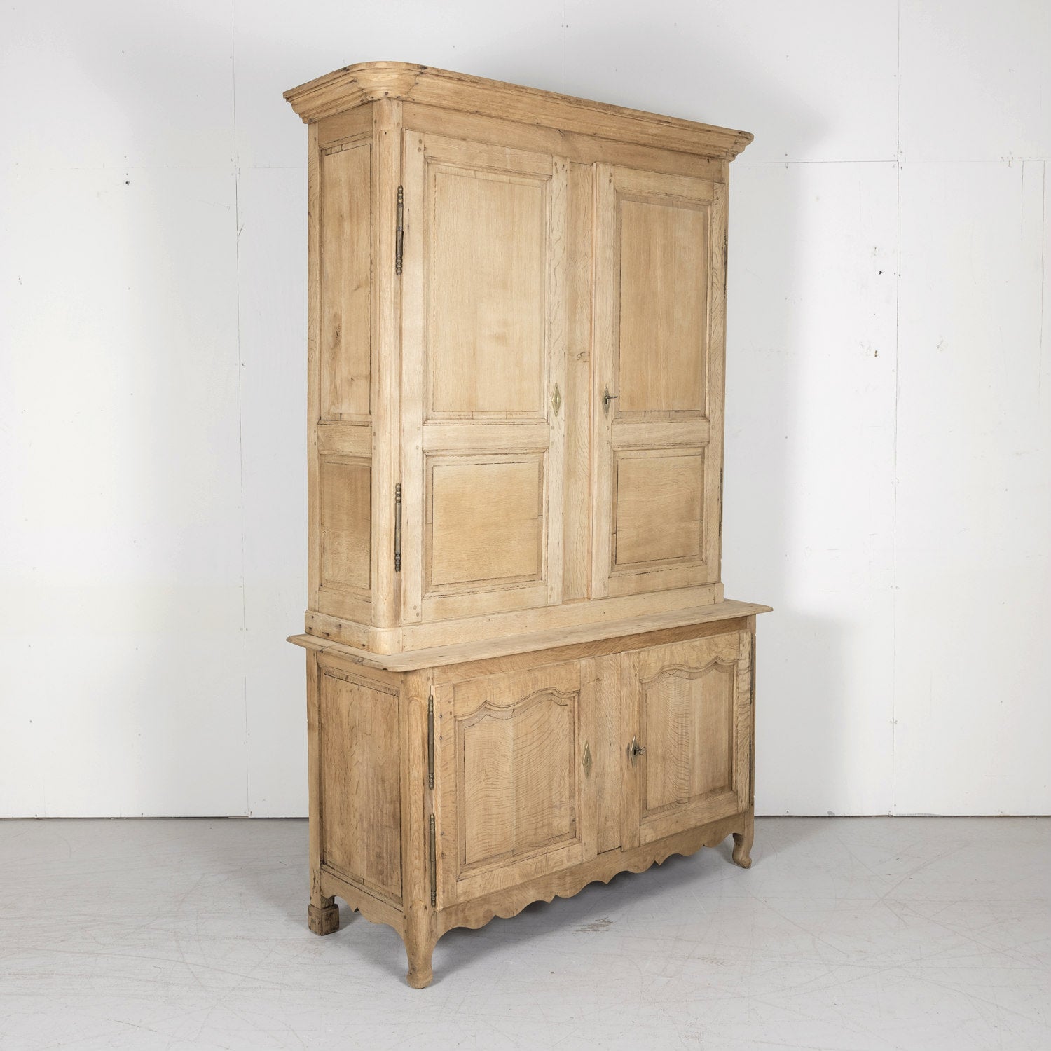 Late 18th Century Louis XV-Louis XVI Transition Period Bleached Oak Buffet Deux Corps