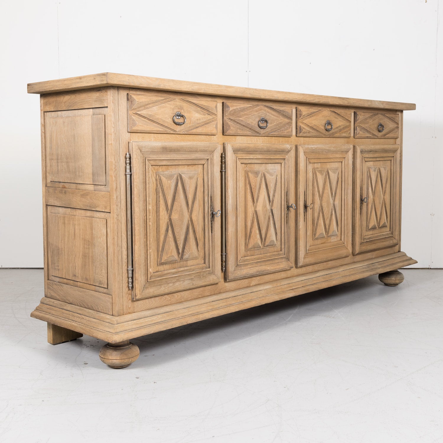 Early 20th Century French Louis XIII Bleached Oak Enfilade Buffet