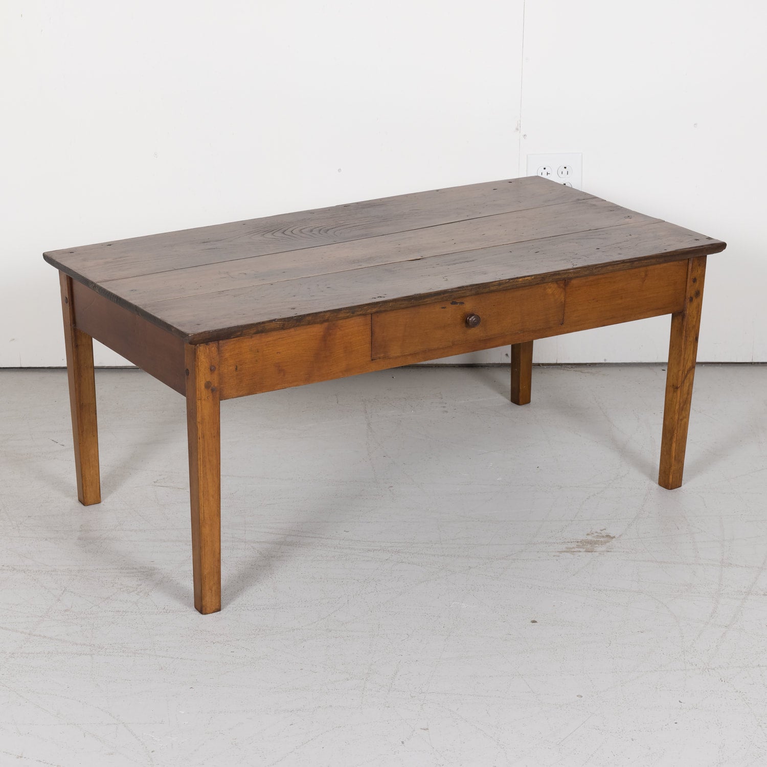 SOLD AT RT - French Country Coffee Table with Chestnut Top and Cherry Bottom from Brittany, France c. 1880s