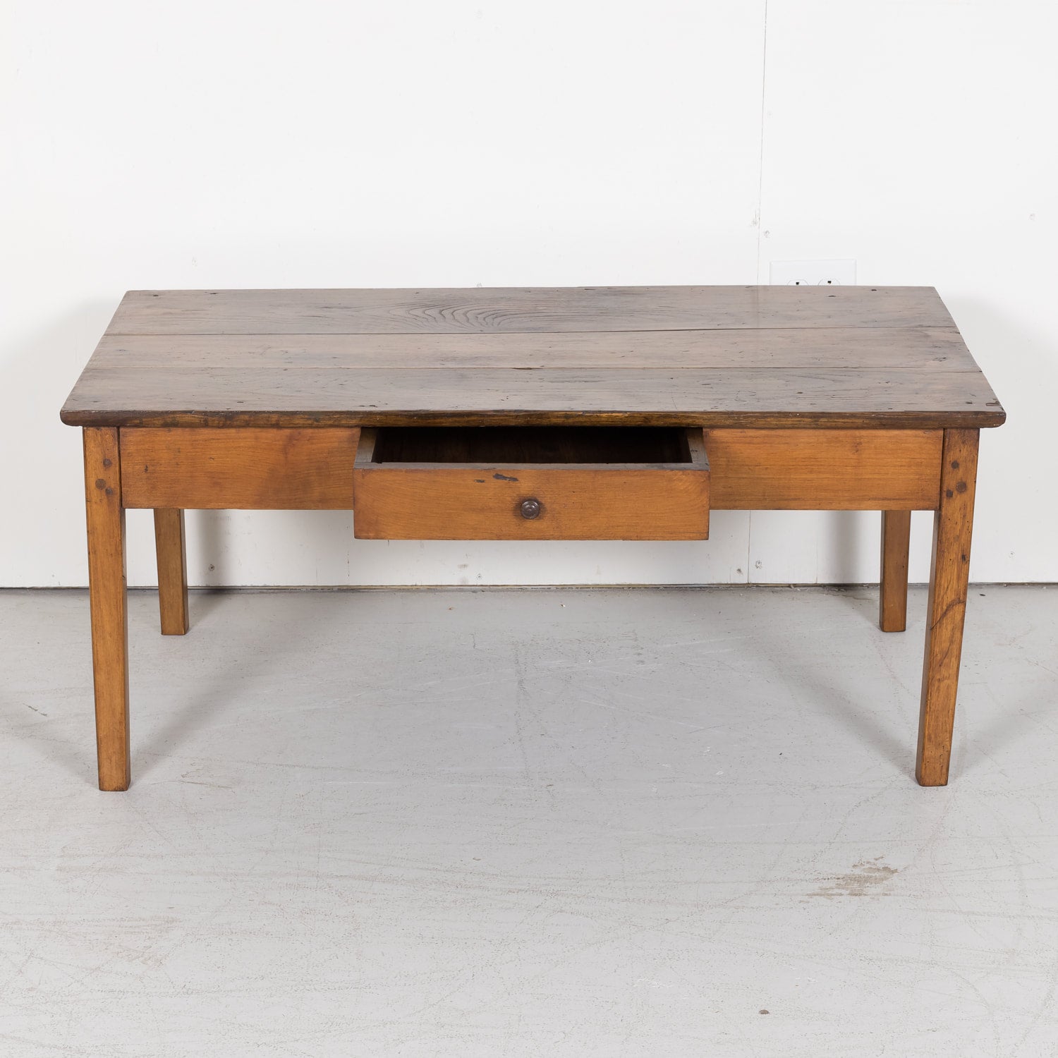 SOLD AT RT - French Country Coffee Table with Chestnut Top and Cherry Bottom from Brittany, France c. 1880s