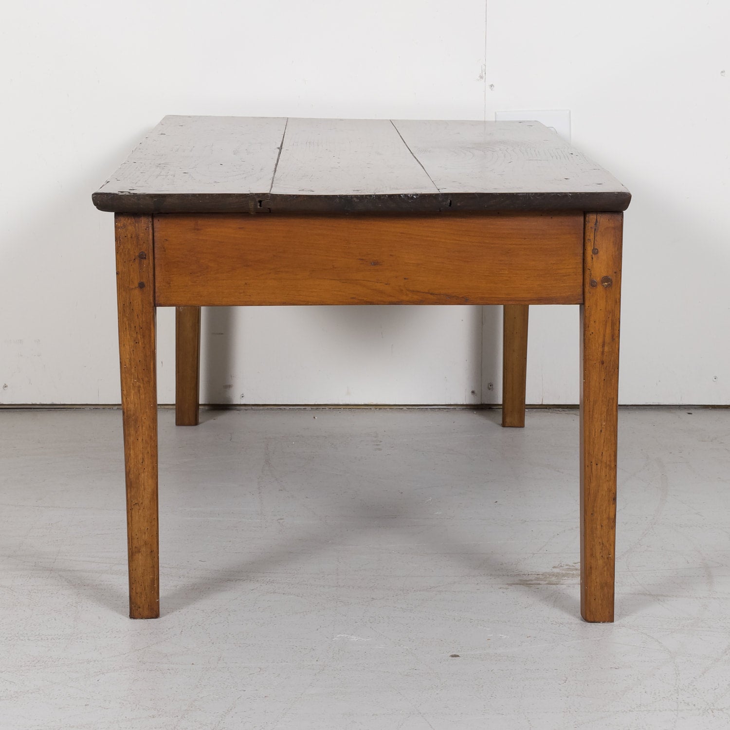 SOLD AT RT - French Country Coffee Table with Chestnut Top and Cherry Bottom from Brittany, France c. 1880s