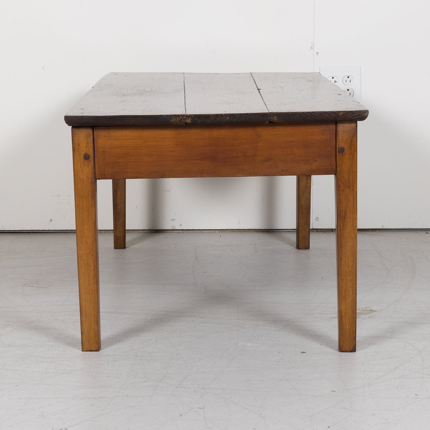 SOLD AT RT - French Country Coffee Table with Chestnut Top and Cherry Bottom from Brittany, France c. 1880s