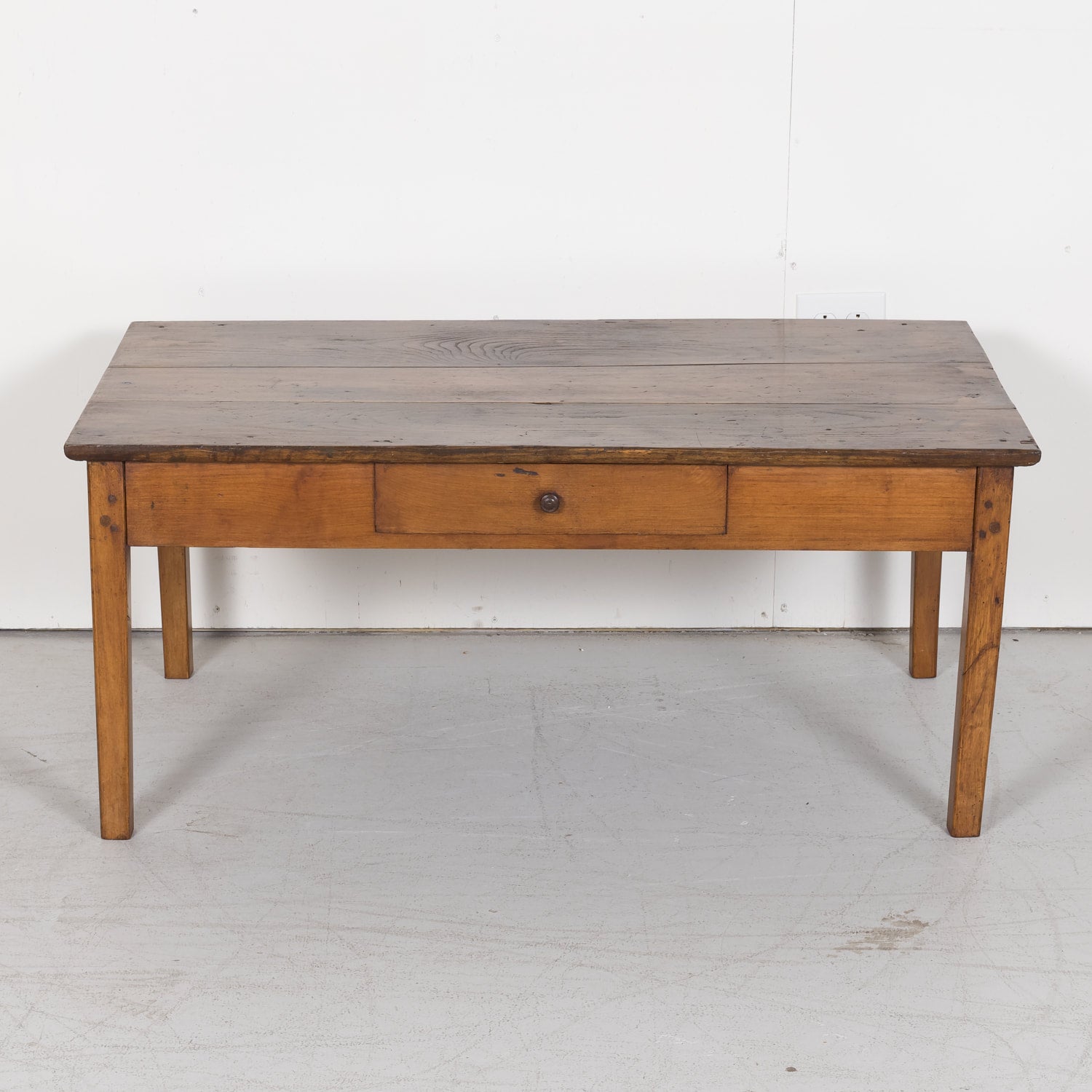 SOLD AT RT - French Country Coffee Table with Chestnut Top and Cherry Bottom from Brittany, France c. 1880s
