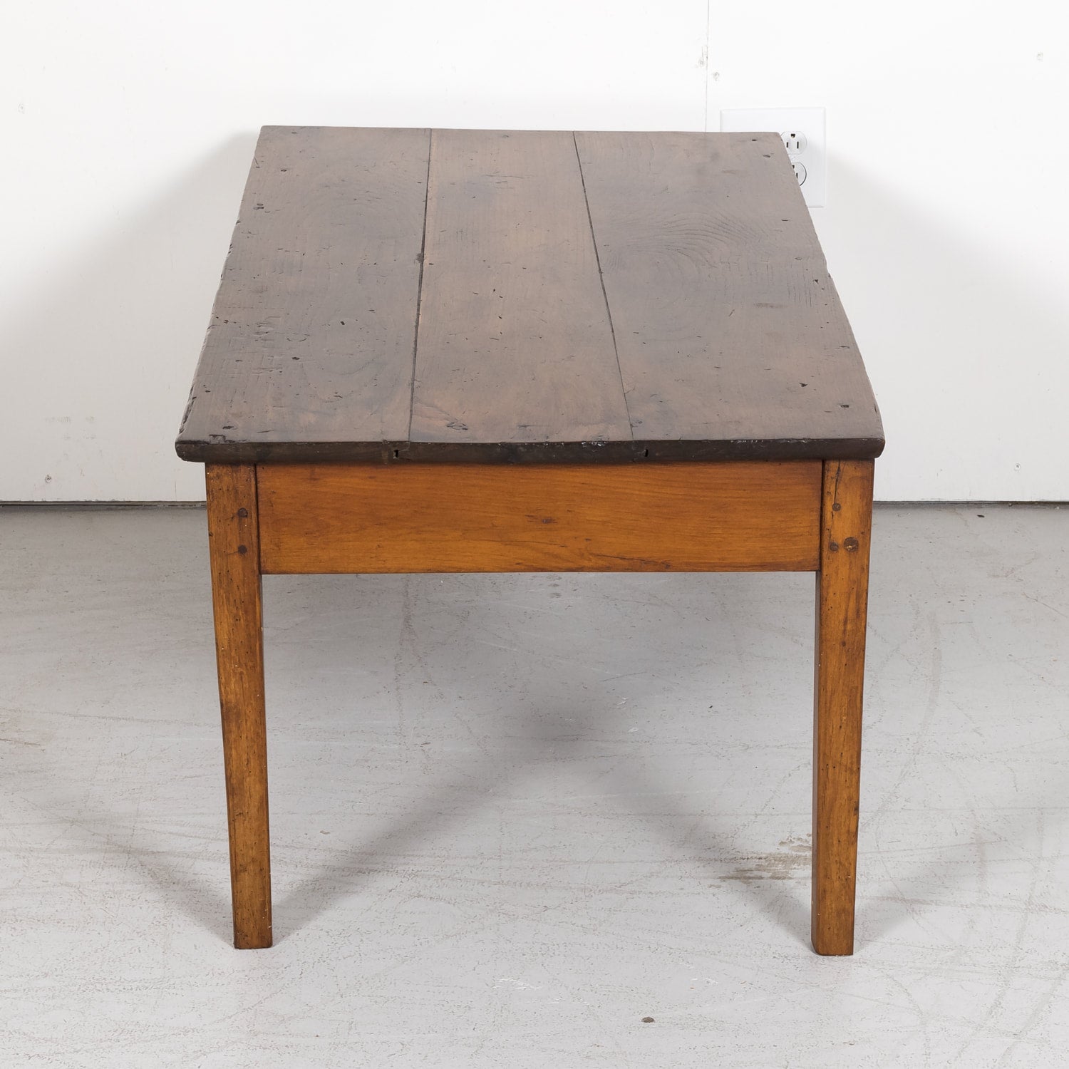 SOLD AT RT - French Country Coffee Table with Chestnut Top and Cherry Bottom from Brittany, France c. 1880s