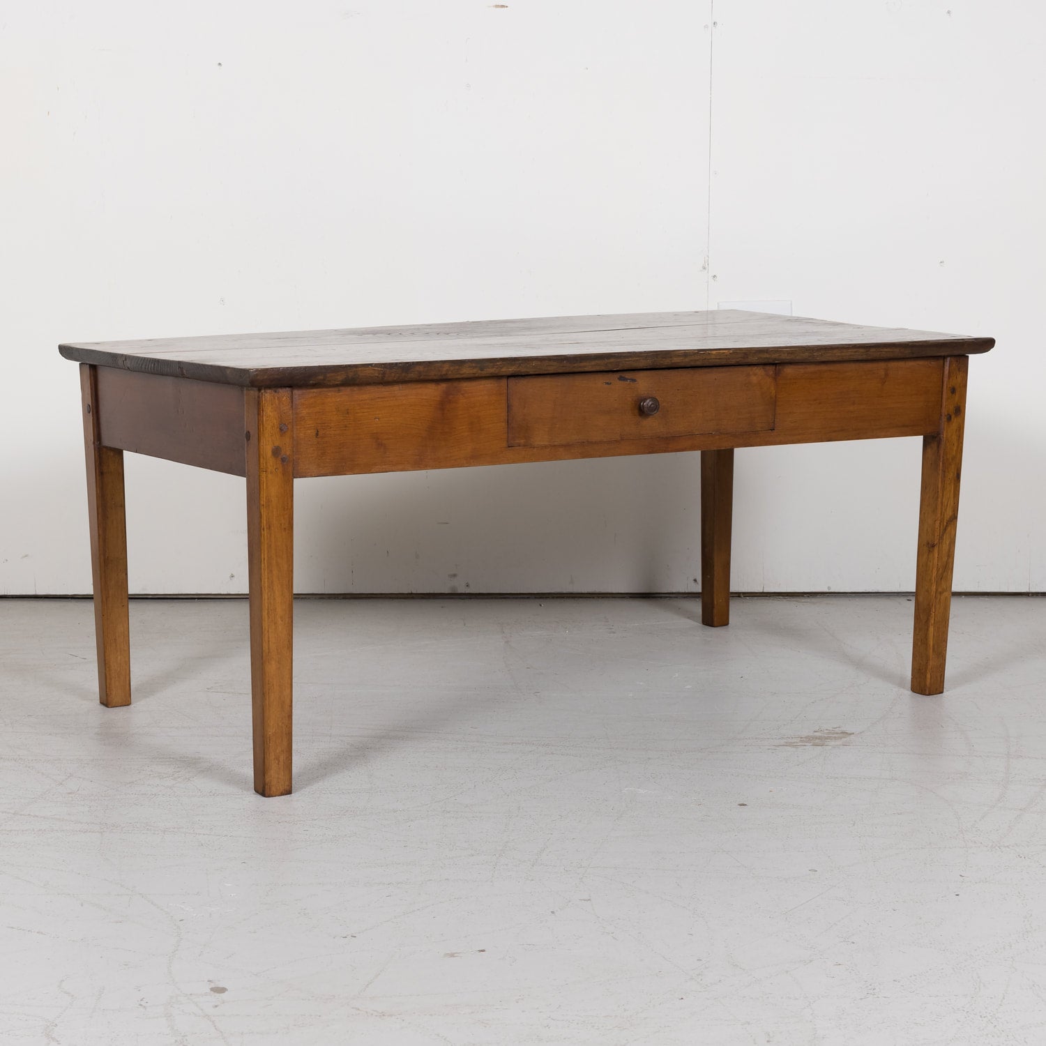 SOLD AT RT - French Country Coffee Table with Chestnut Top and Cherry Bottom from Brittany, France c. 1880s