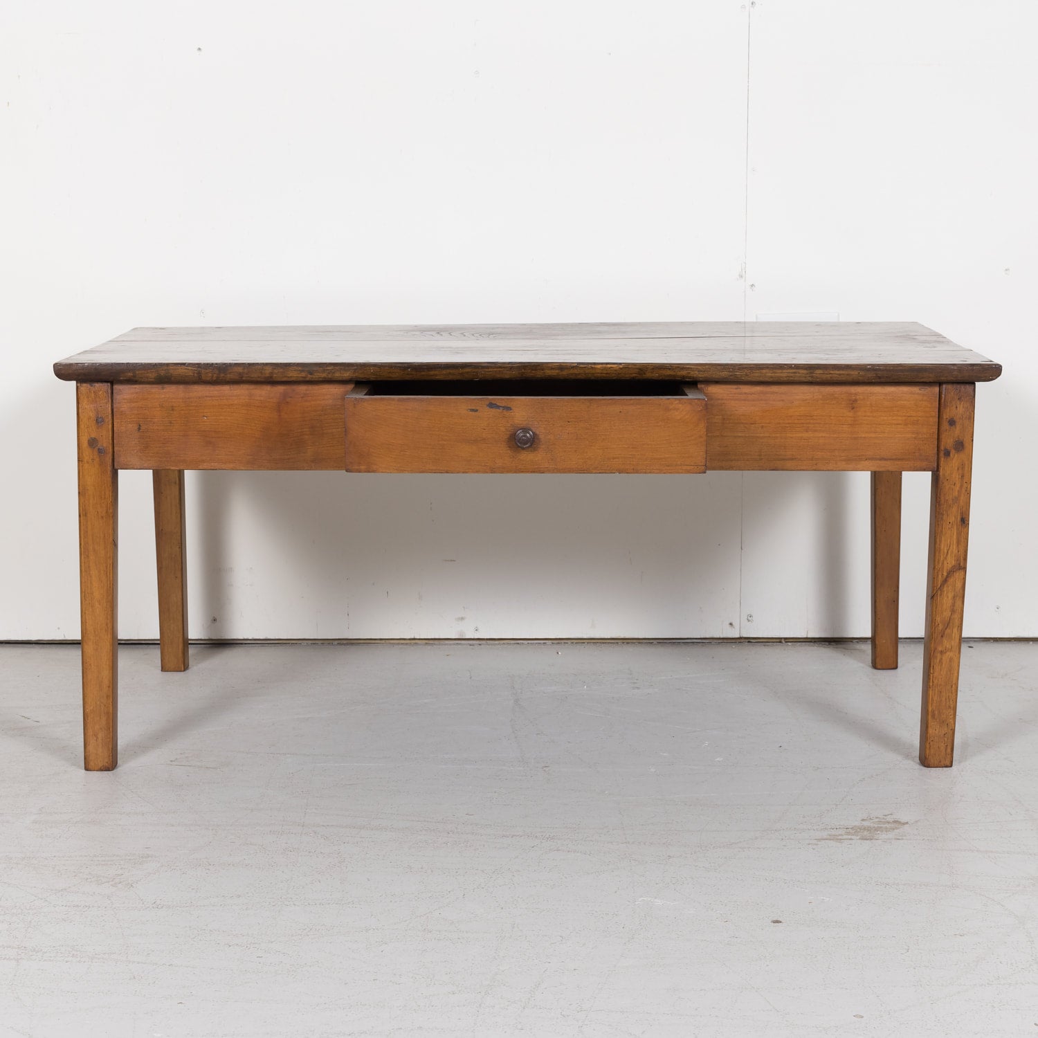 SOLD AT RT - French Country Coffee Table with Chestnut Top and Cherry Bottom from Brittany, France c. 1880s