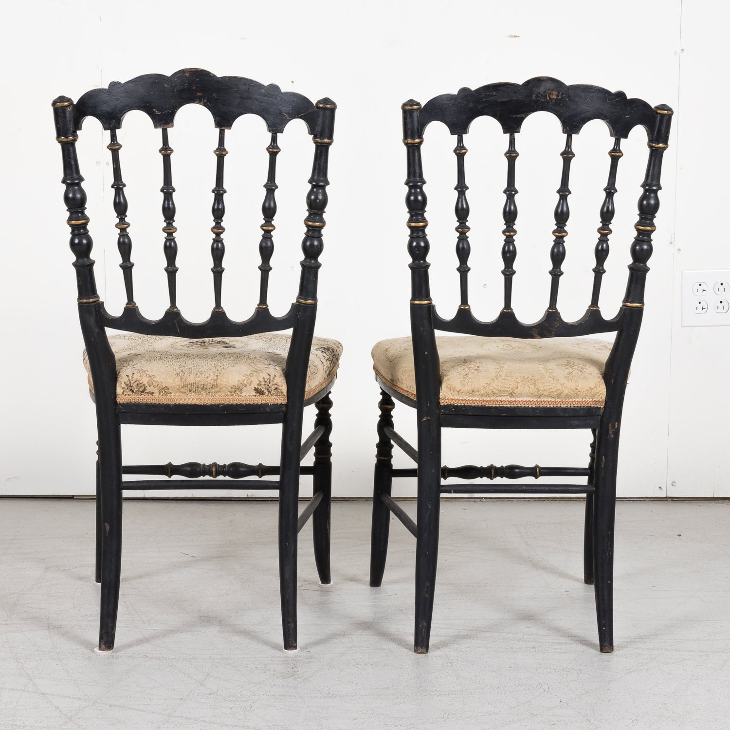 SOLD Pair of Chinoiserie Faux Bamboo Opera Chairs with Velvet Seat from Paris