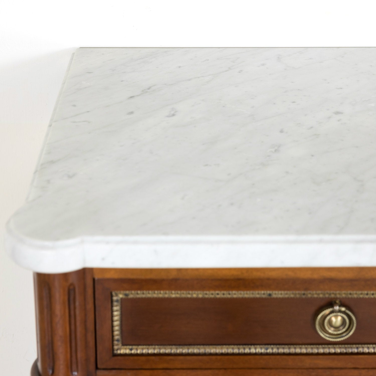 Early 20th Century French Louis XVI Style Mahogany Enfilade Buffet with White Carrara Marble Top