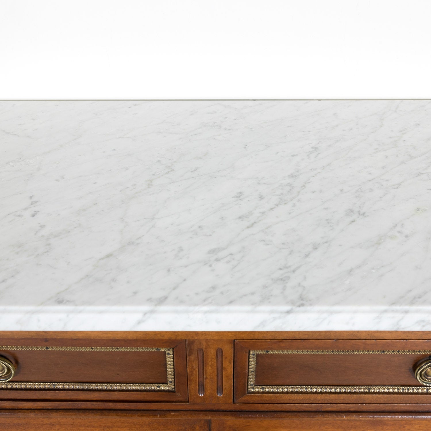 Early 20th Century French Louis XVI Style Mahogany Enfilade Buffet with White Carrara Marble Top