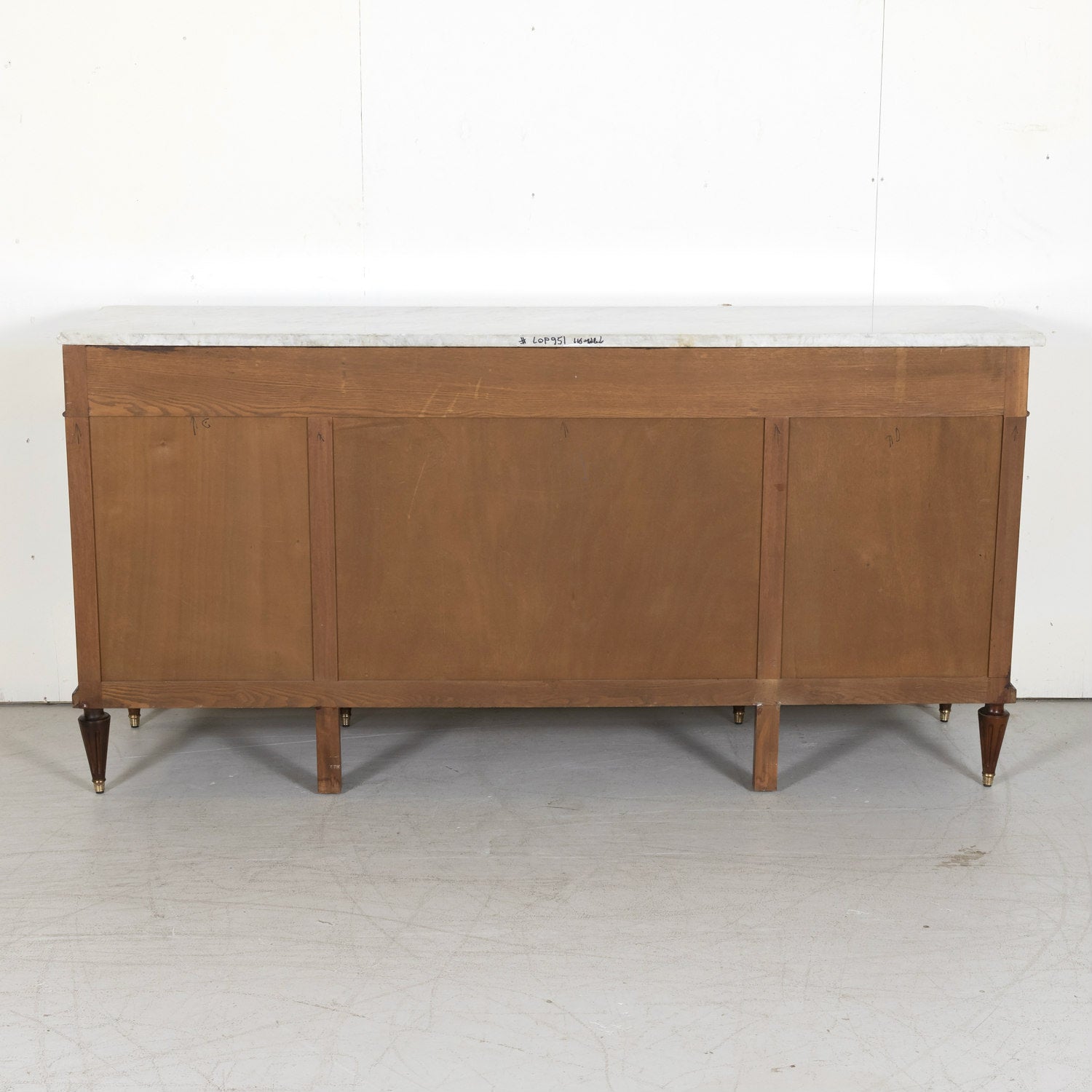 Early 20th Century French Louis XVI Style Mahogany Enfilade Buffet with White Carrara Marble Top