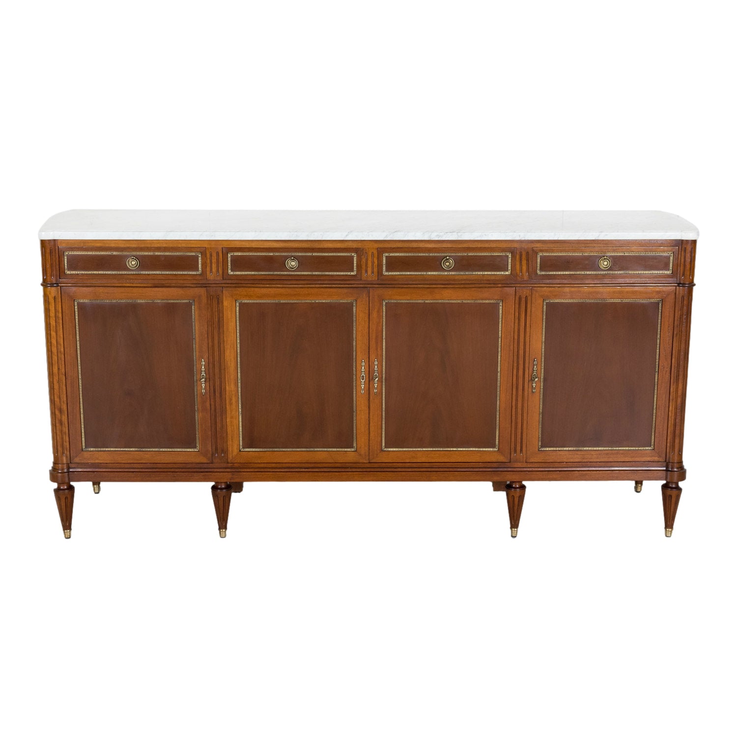 Early 20th Century French Louis XVI Style Mahogany Enfilade Buffet with White Carrara Marble Top