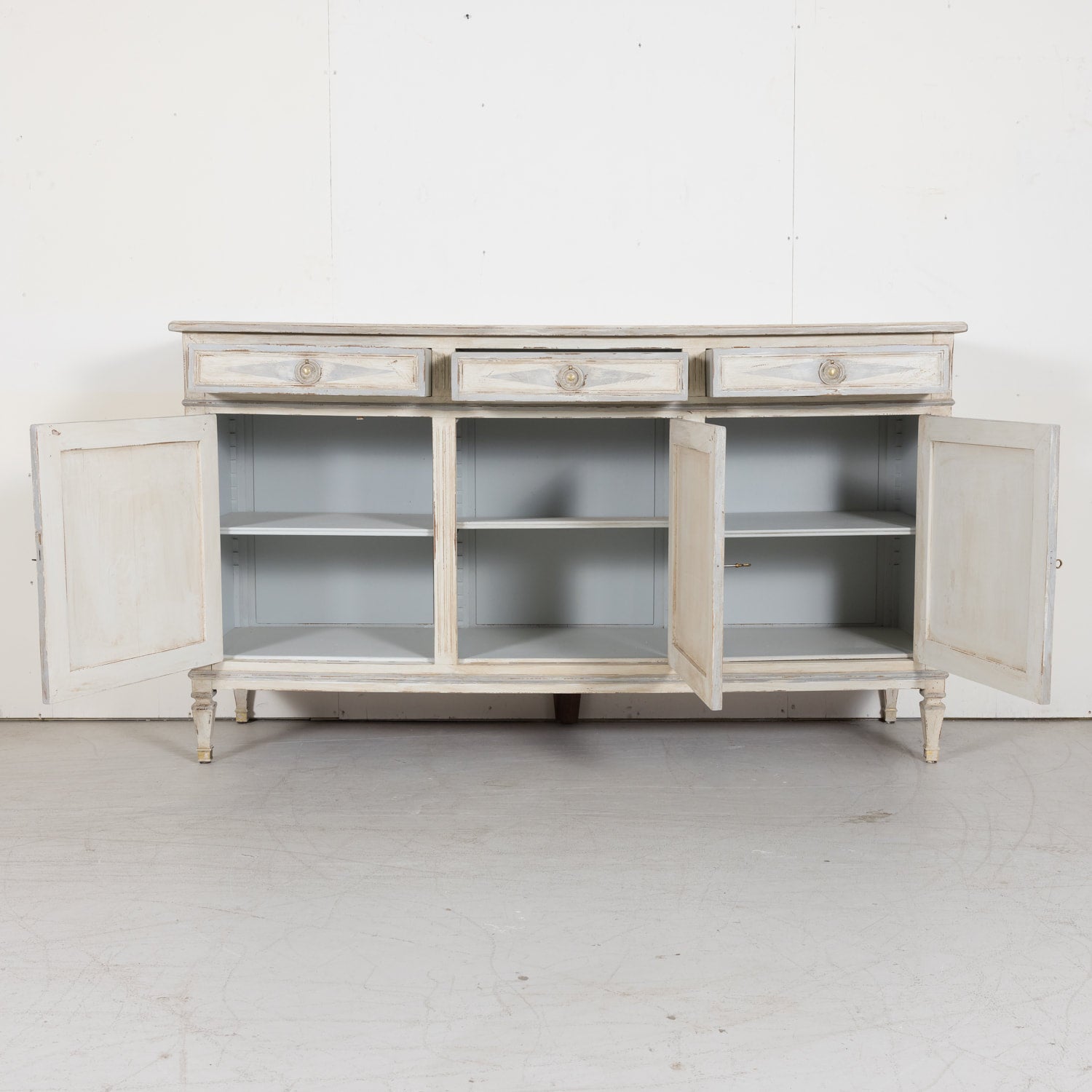 SOLD Louis XVI Painted Enfilade Buffet with Brass Hardware from South of France c. 1930s 