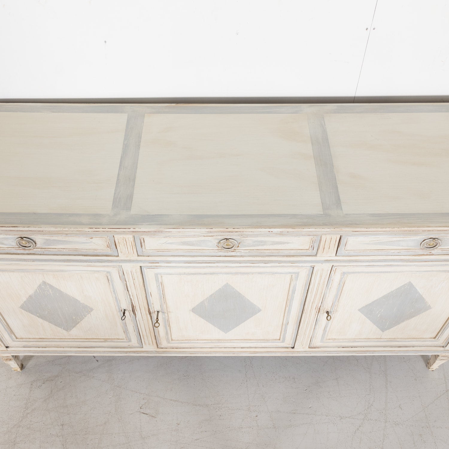 SOLD Louis XVI Painted Enfilade Buffet with Brass Hardware from South of France c. 1930s 