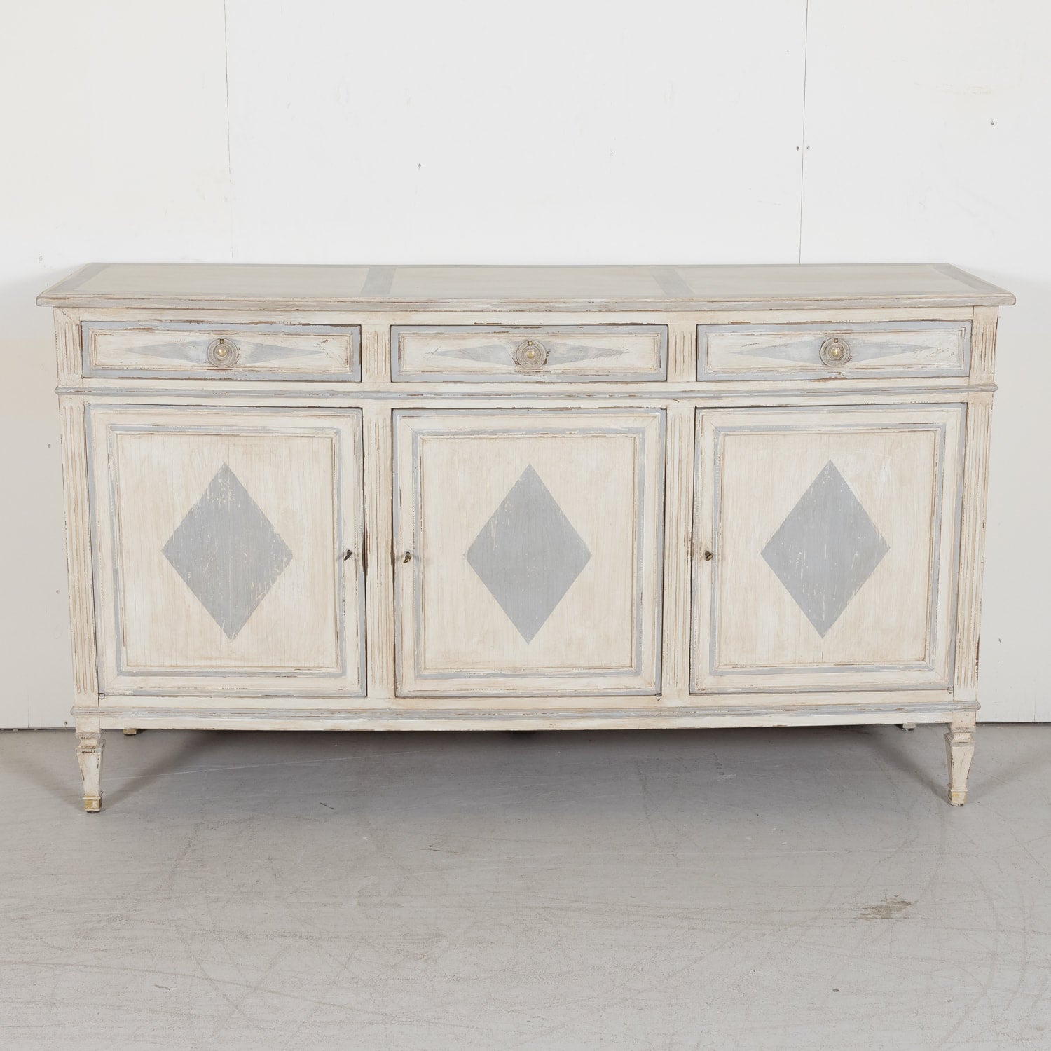 SOLD Louis XVI Painted Enfilade Buffet with Brass Hardware from South of France c. 1930s 