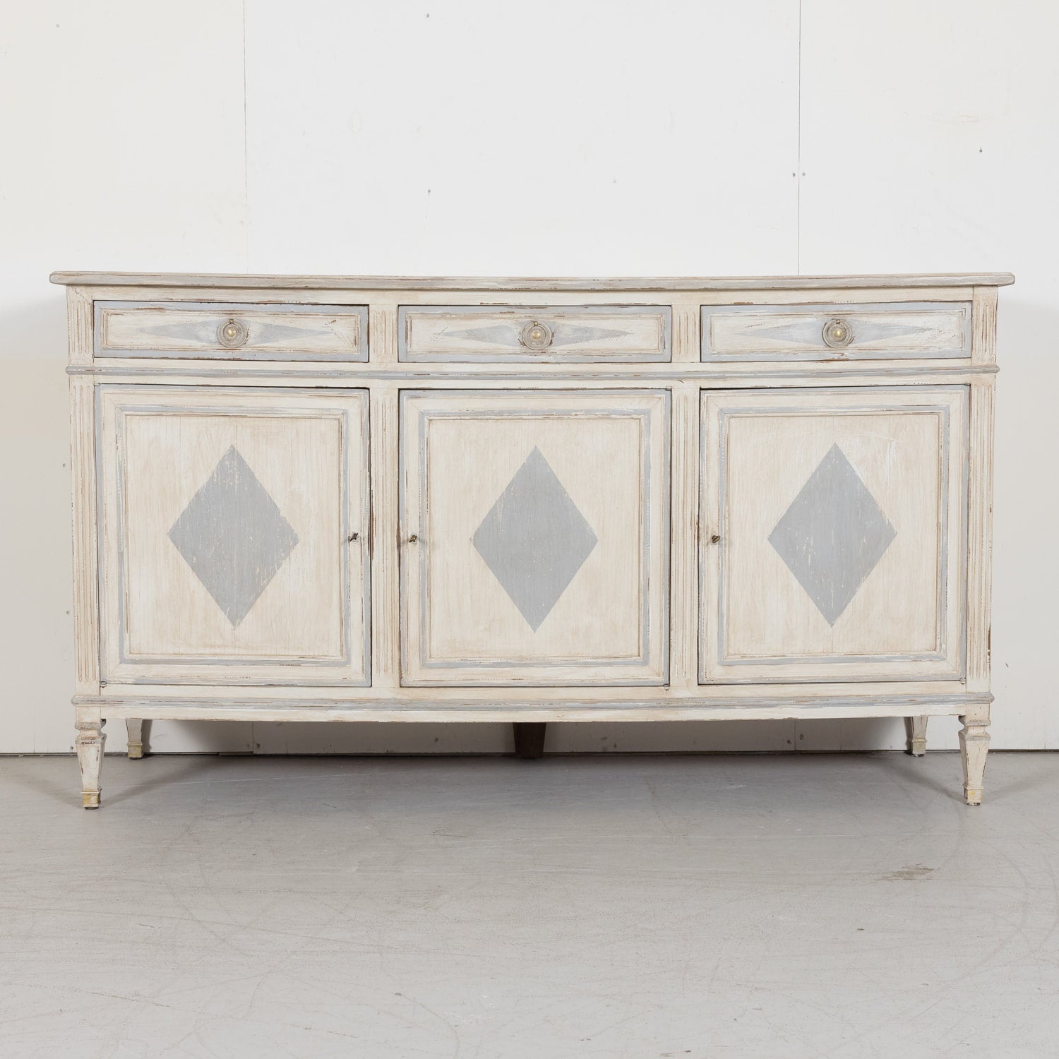 SOLD Louis XVI Painted Enfilade Buffet with Brass Hardware from South of France c. 1930s 