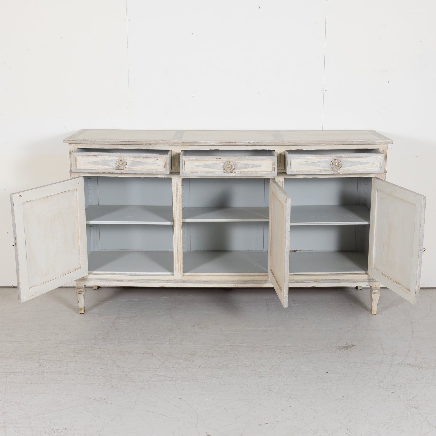 SOLD Louis XVI Painted Enfilade Buffet with Brass Hardware from South of France c. 1930s 