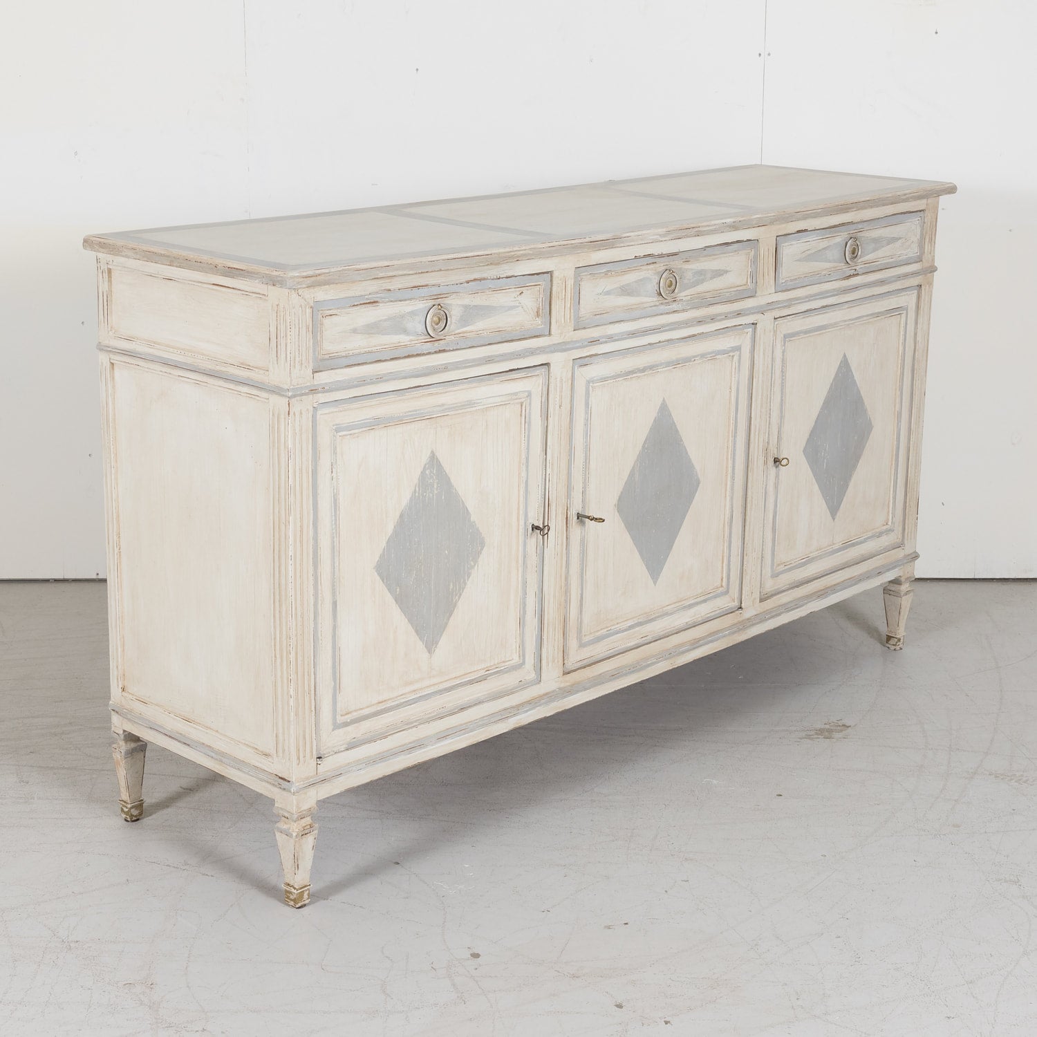 SOLD Louis XVI Painted Enfilade Buffet with Brass Hardware from South of France c. 1930s 
