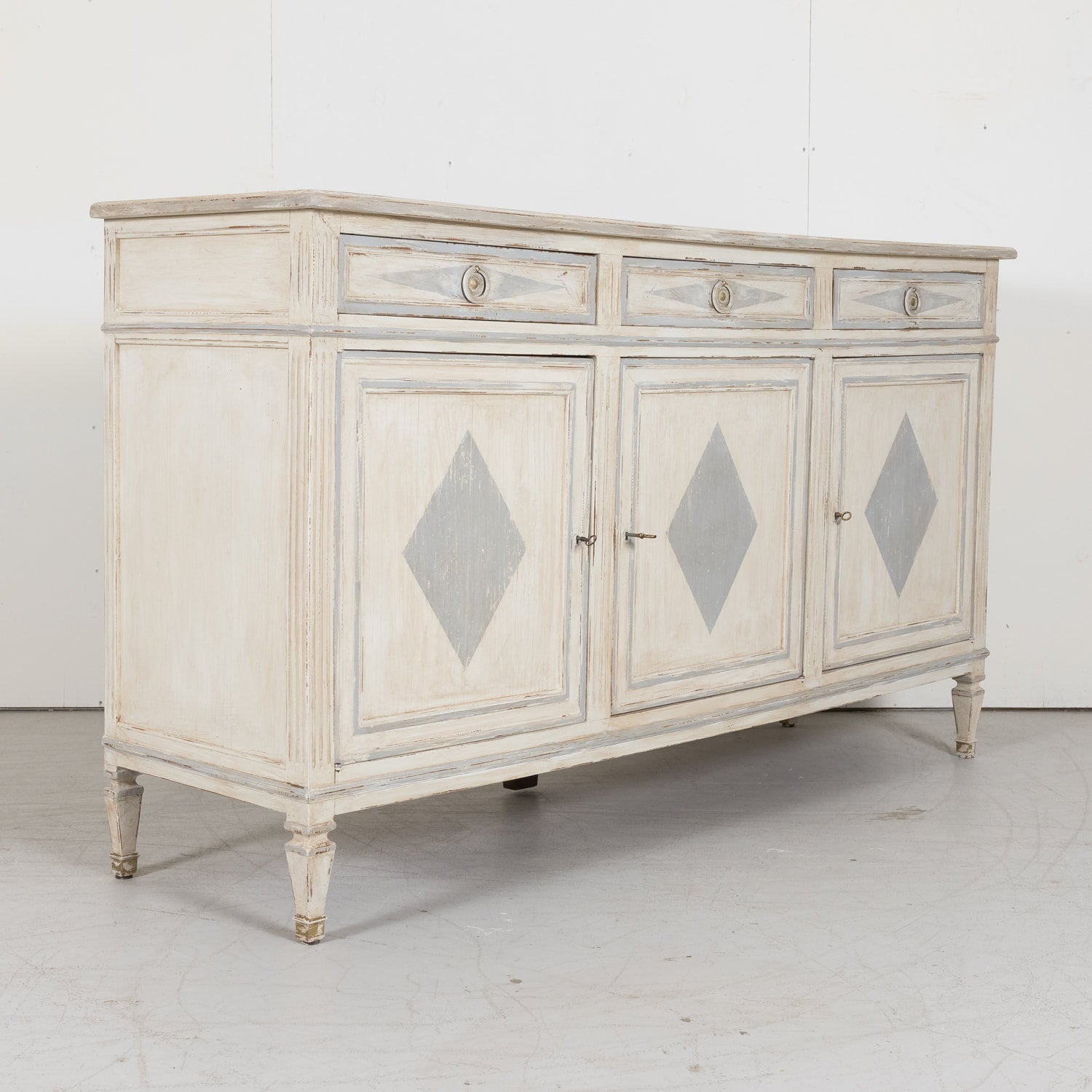 SOLD Louis XVI Painted Enfilade Buffet with Brass Hardware from South of France c. 1930s 
