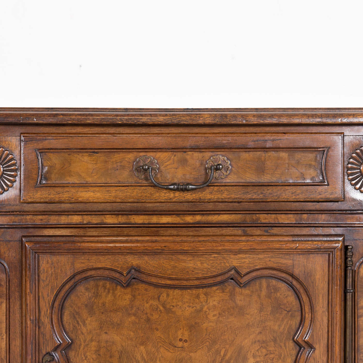 Oak and Burled Walnut Louis XV Enfilade Buffet from Bresse, France