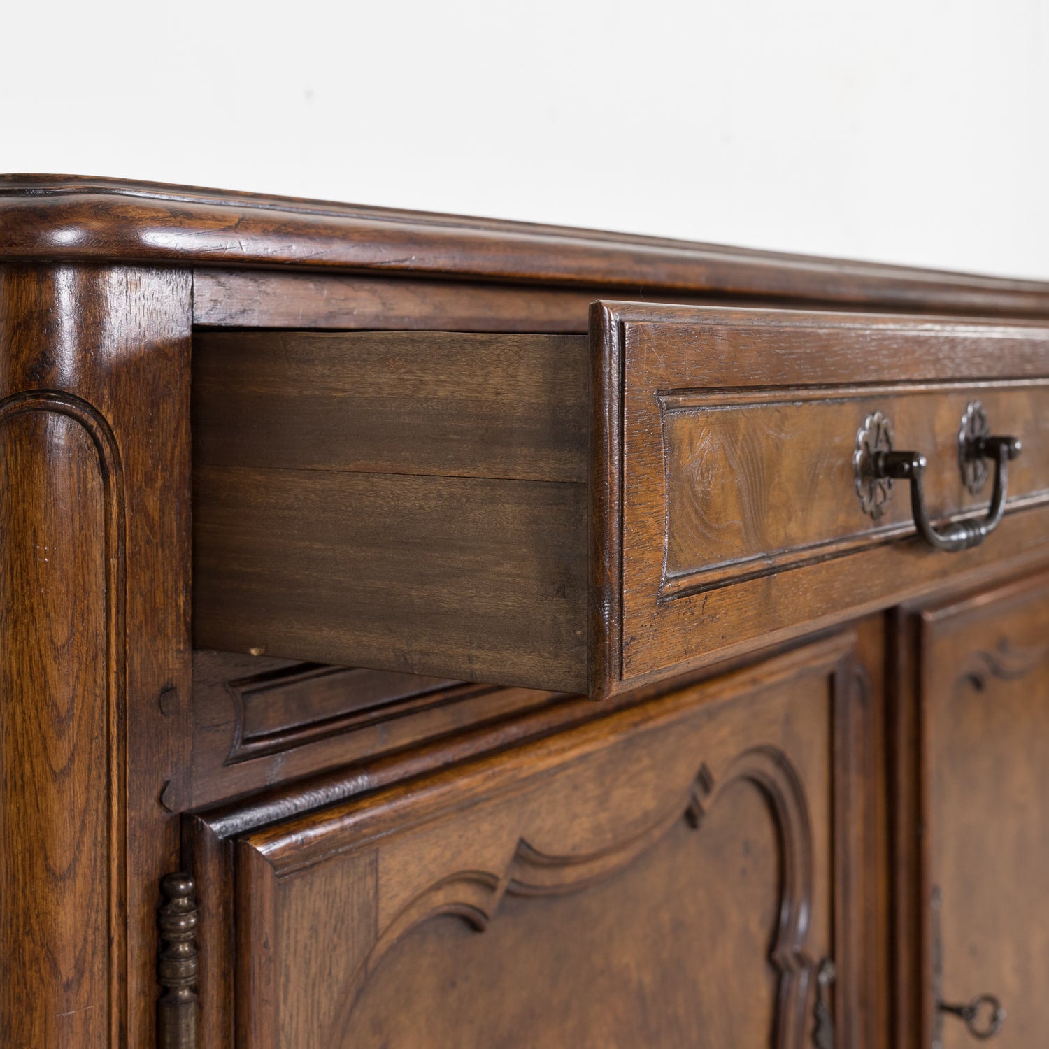 Oak and Burled Walnut Louis XV Enfilade Buffet from Bresse, France