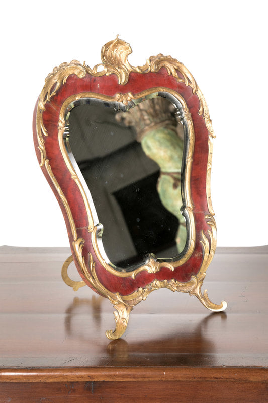 19th Century French Rococo Style Red Tortoise Shell and Gilt Bronze ​Footed Vanity Mirror