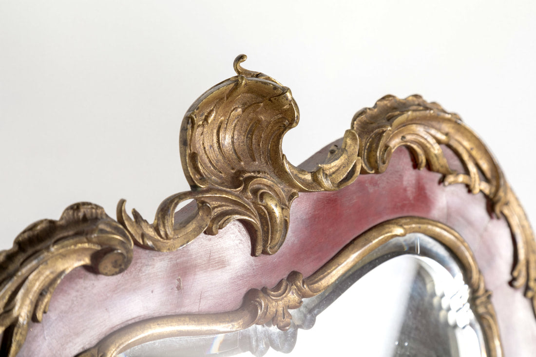 19th Century French Rococo Style Red Tortoise Shell and Gilt Bronze ​Footed Vanity Mirror