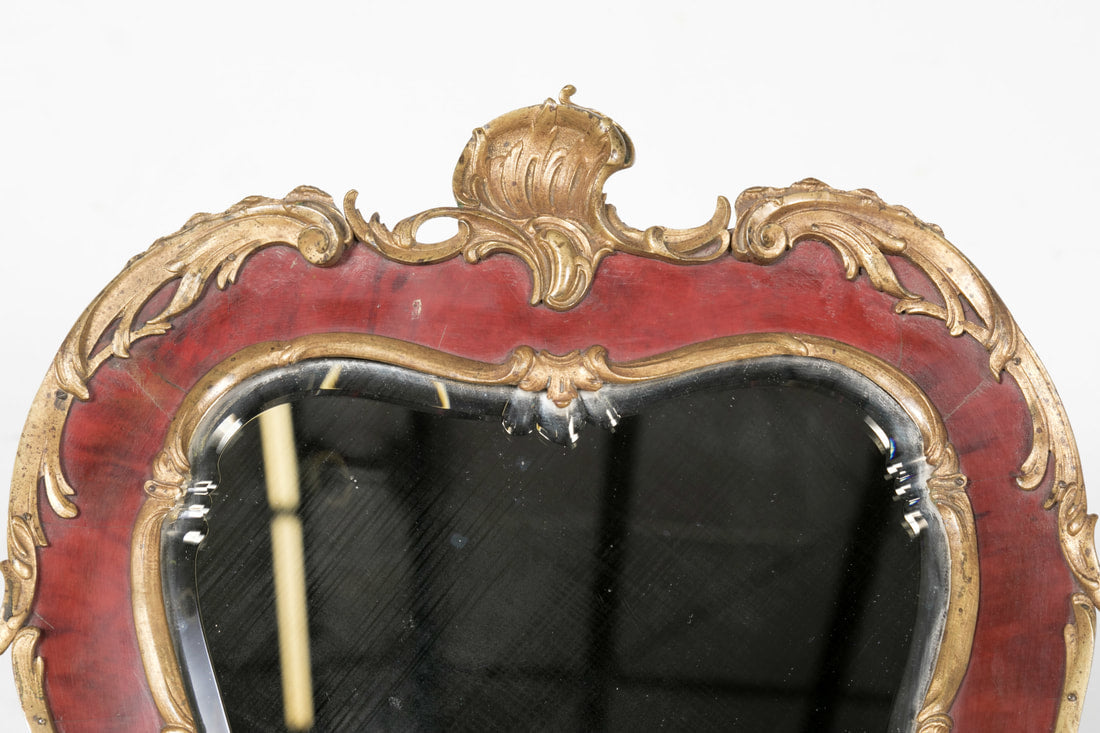 19th Century French Rococo Style Red Tortoise Shell and Gilt Bronze ​Footed Vanity Mirror