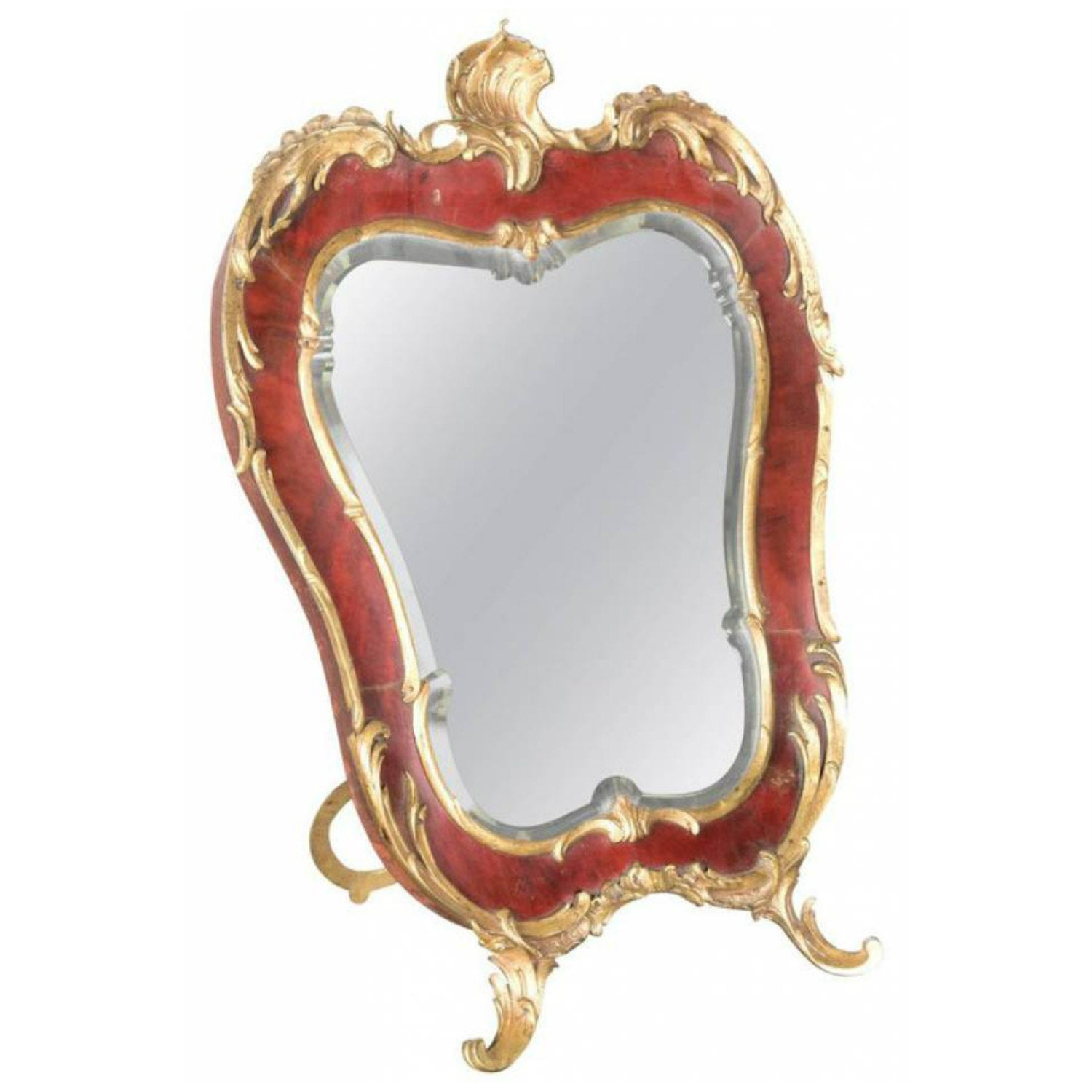 19th Century French Rococo Style Red Tortoise Shell and Gilt Bronze ​Footed Vanity Mirror