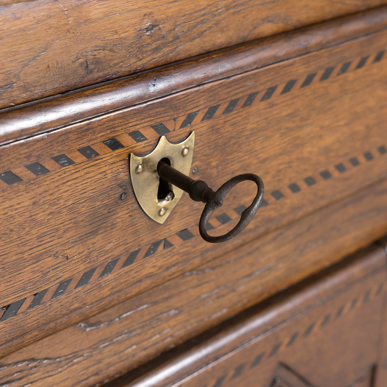19th Century French Country Louis XV Style Oak Enfilade Buffet with Ebonized Marquetry