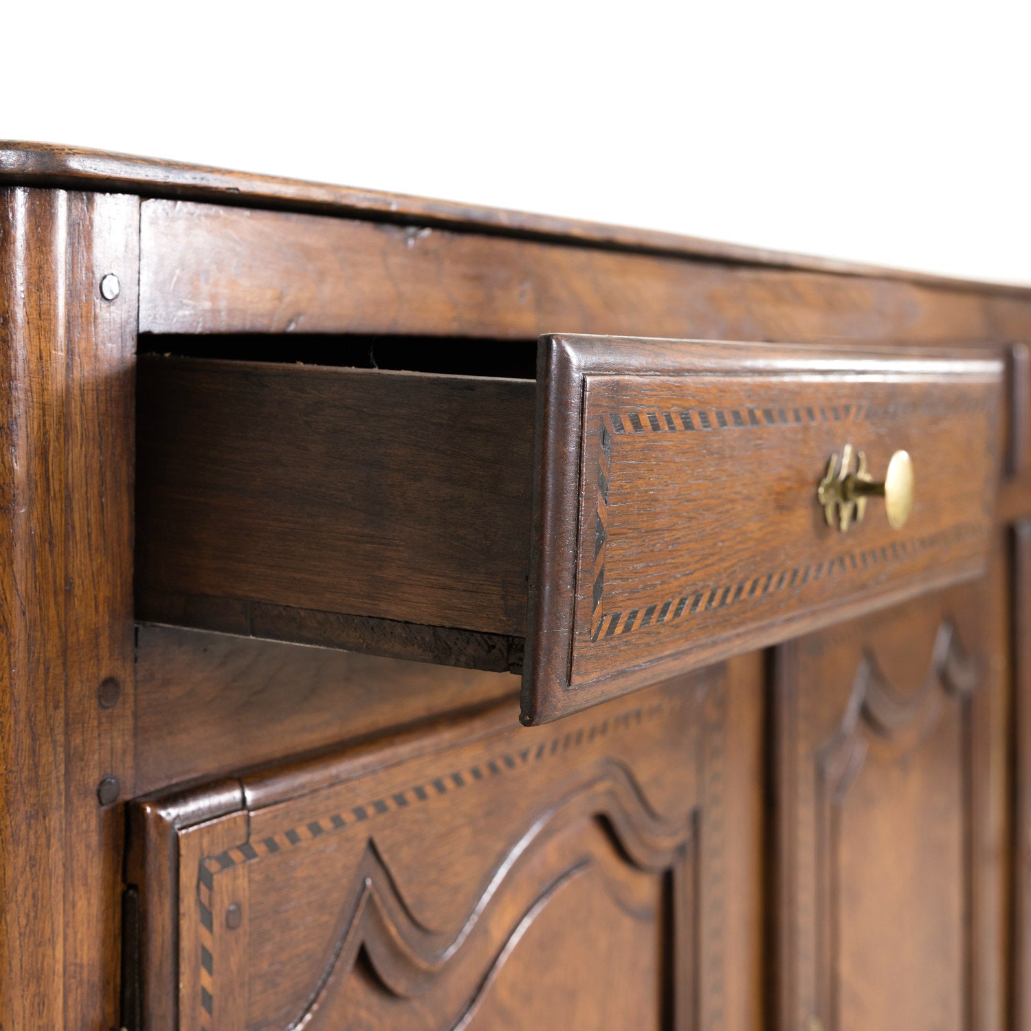 19th Century French Country Louis XV Style Oak Enfilade Buffet with Ebonized Marquetry
