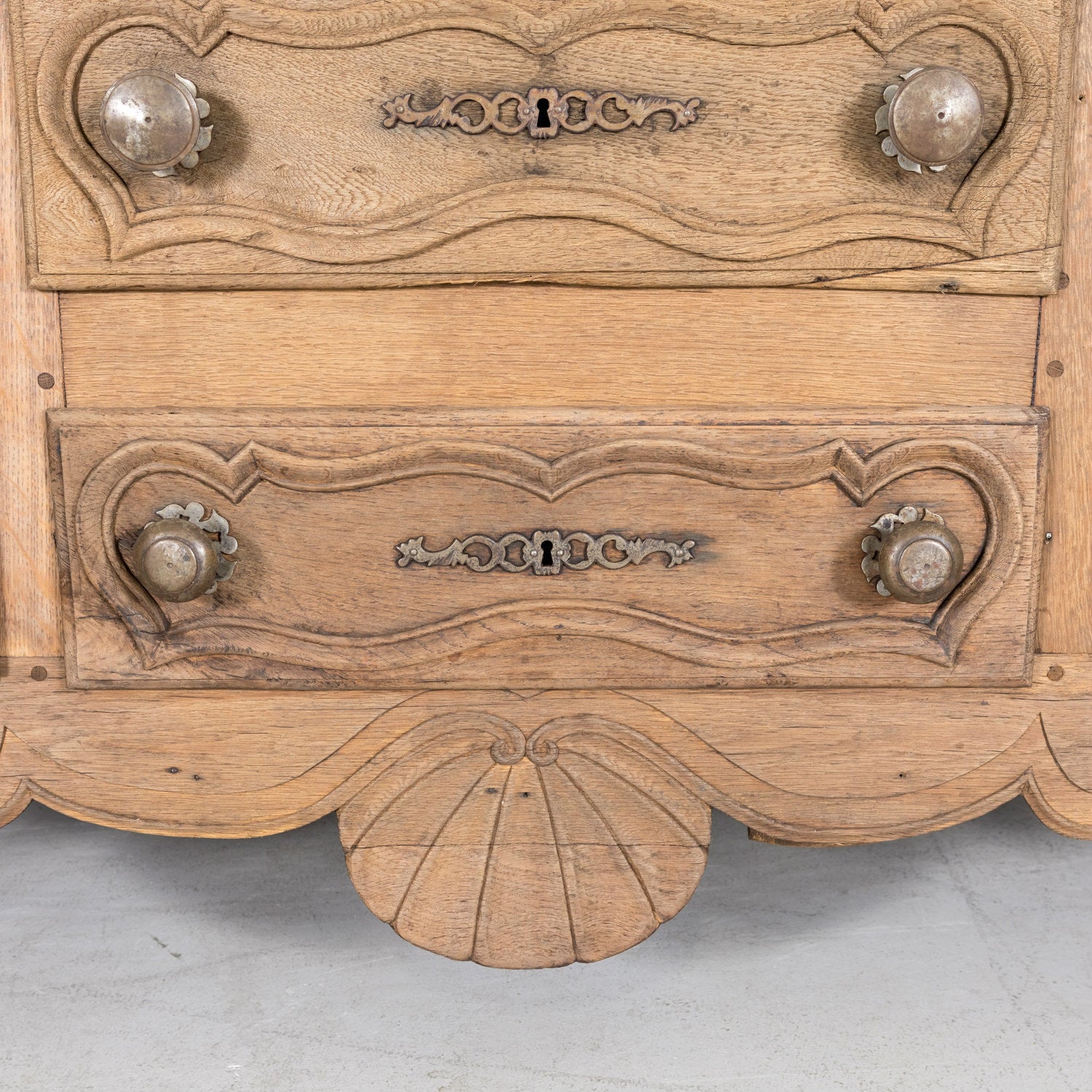 19th Century Carved French Country Louis XV Style Bleached Oak Enfilade Buffet
