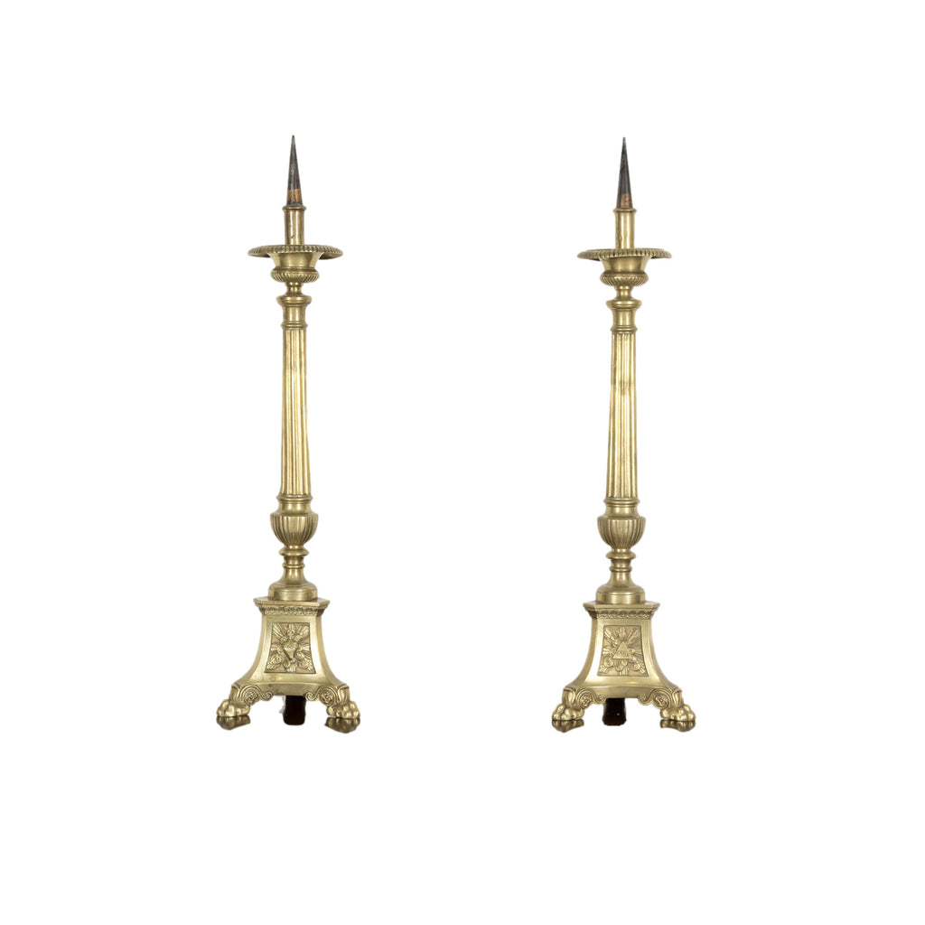 Large Pair of 19th Century French Solid Brass Altar Prickets or Candlesticks