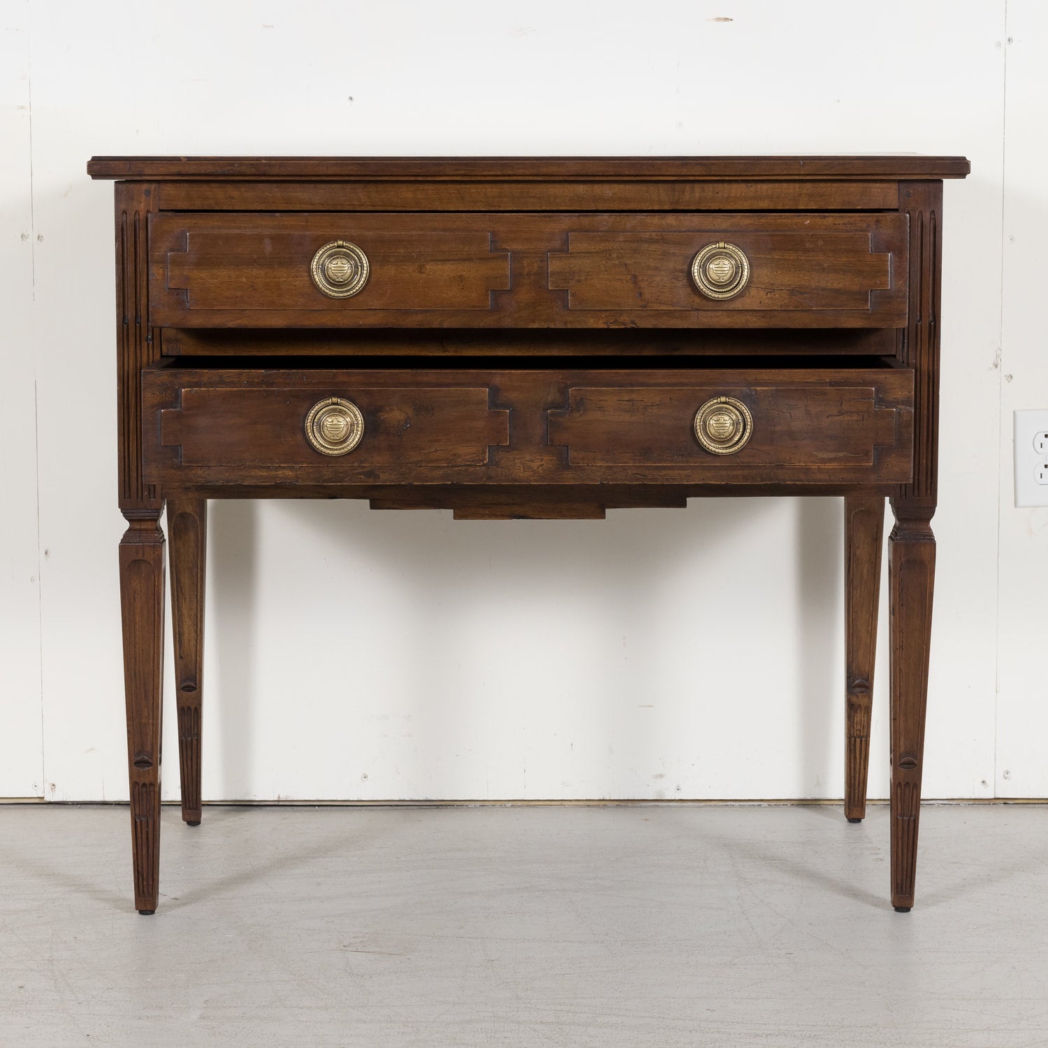 SOLD Louis XVI Petite Commode made of Solid Walnut with Bronze Hardware from South of France