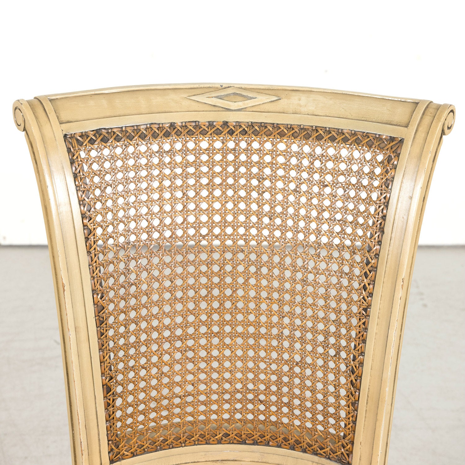 Early 20th Century French Directoire Style Painted Cane Back Dining Side Chairs, Set of 6