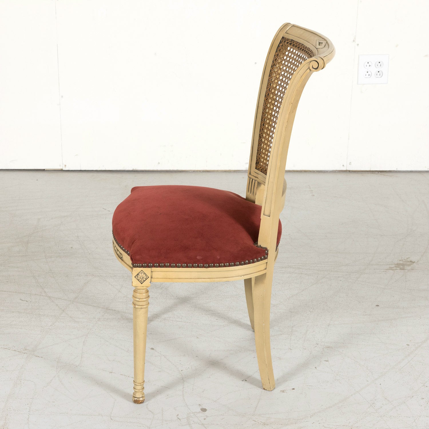 Early 20th Century French Directoire Style Painted Cane Back Dining Side Chairs, Set of 6