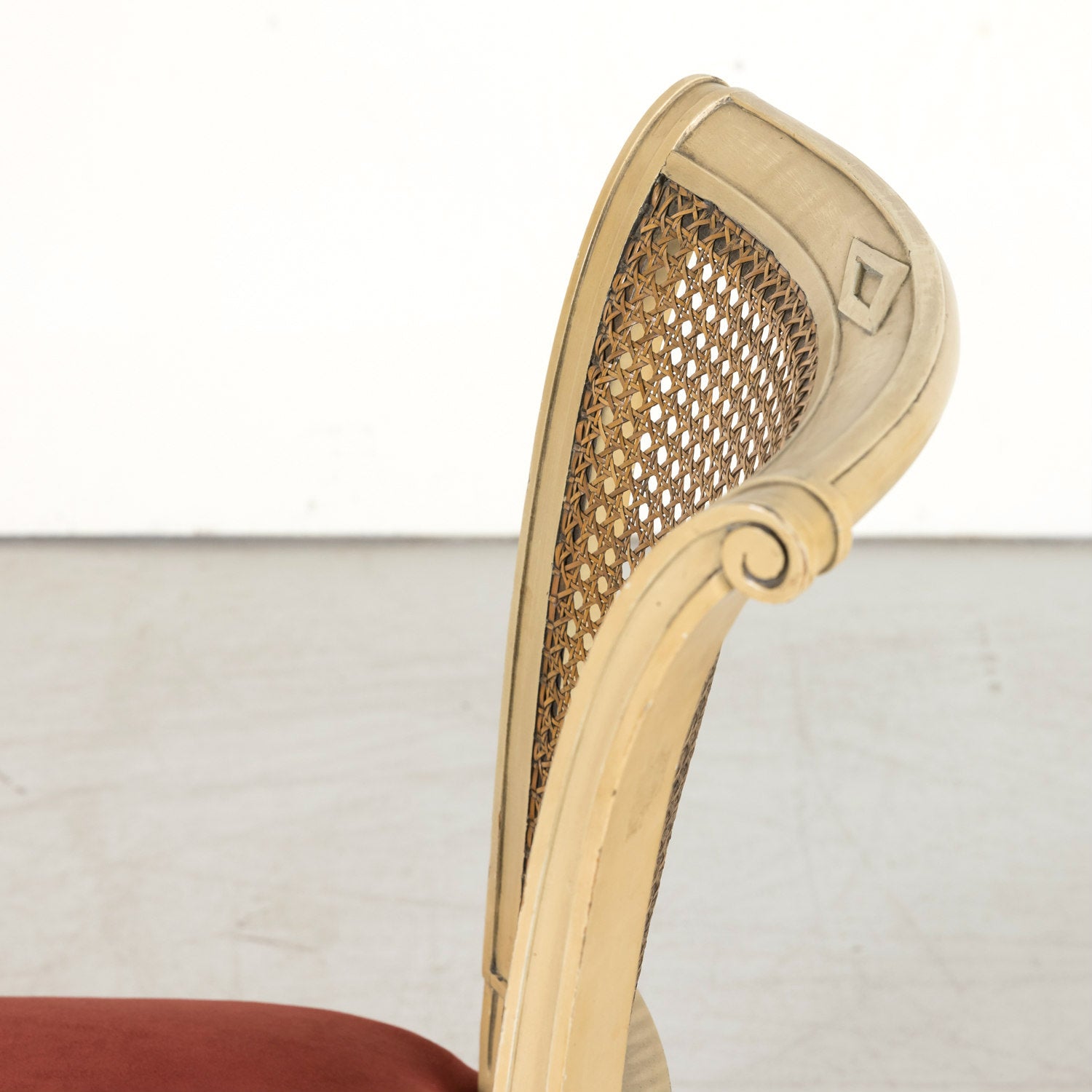 Early 20th Century French Directoire Style Painted Cane Back Dining Side Chairs, Set of 6