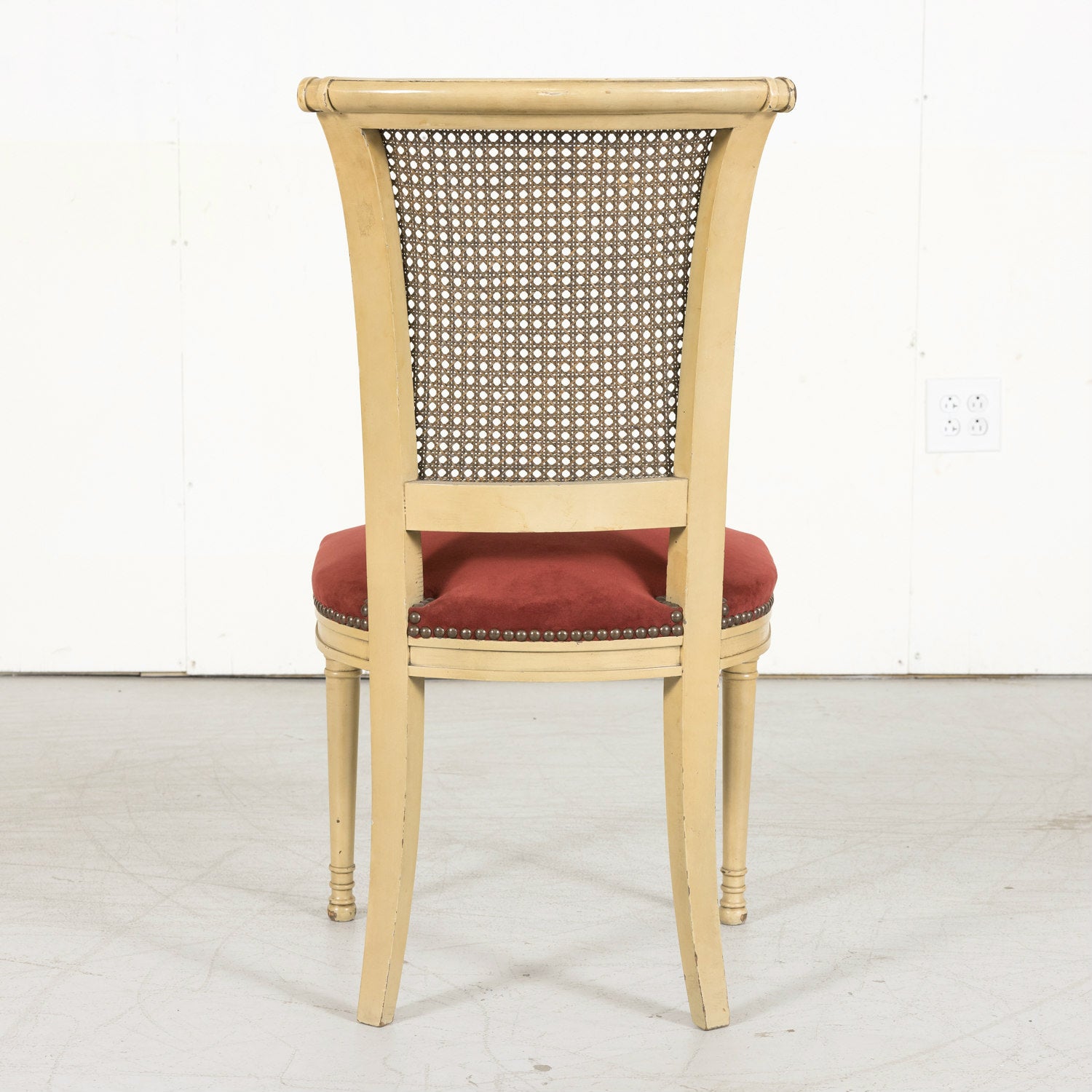 Early 20th Century French Directoire Style Painted Cane Back Dining Side Chairs, Set of 6