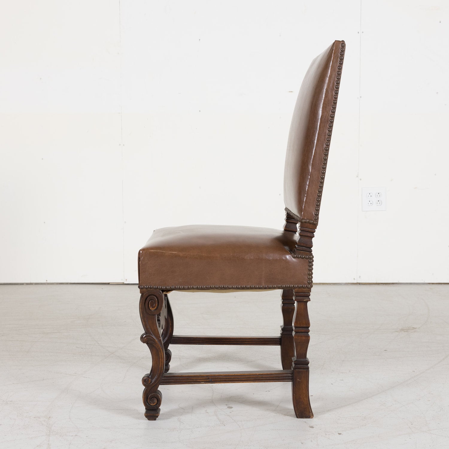 Set of Six Side Louis XV Chairs made of Solid Walnut from a Hunting Lodge near Lyon, France Circa 1880s