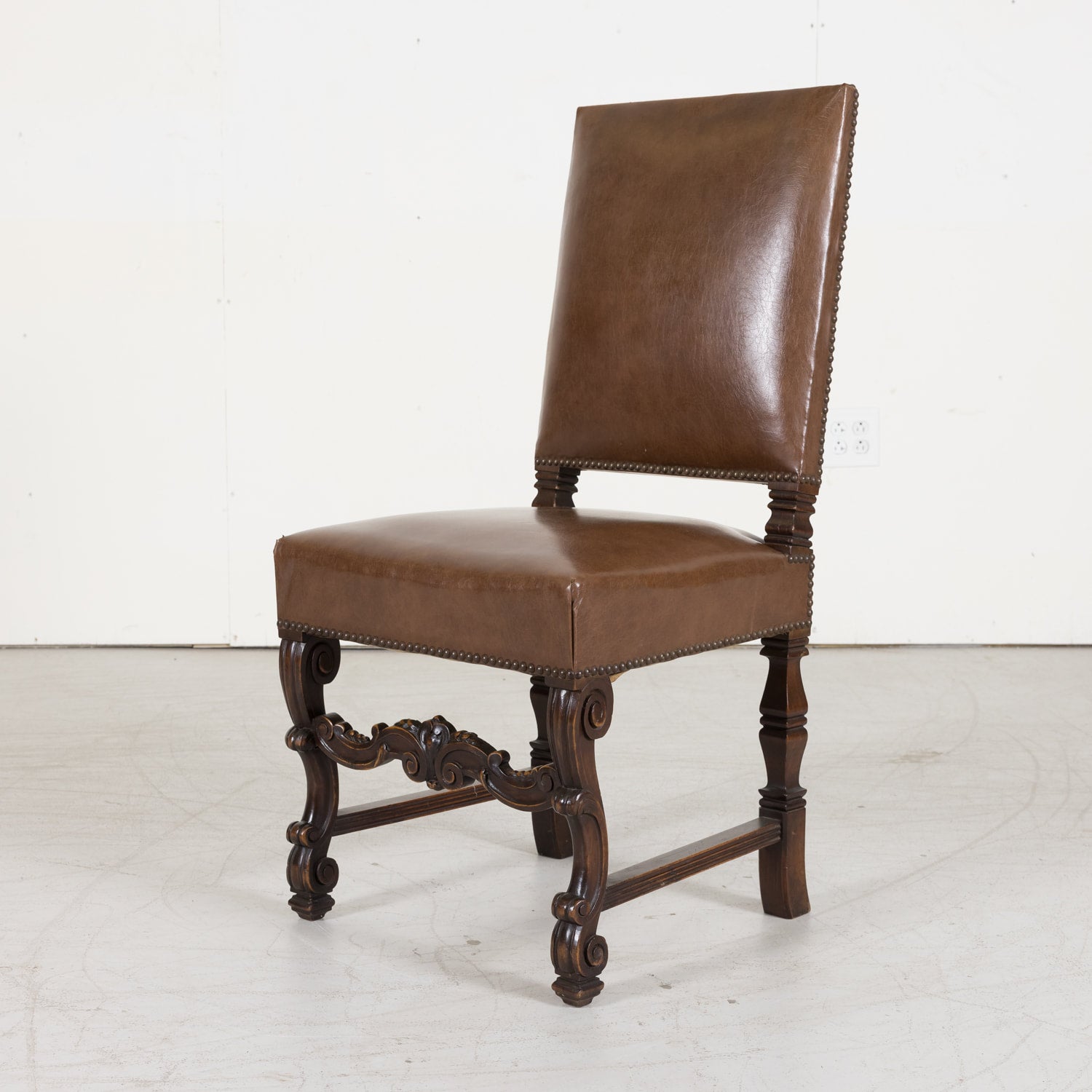 Set of Six Side Louis XV Chairs made of Solid Walnut from a Hunting Lodge near Lyon, France Circa 1880s