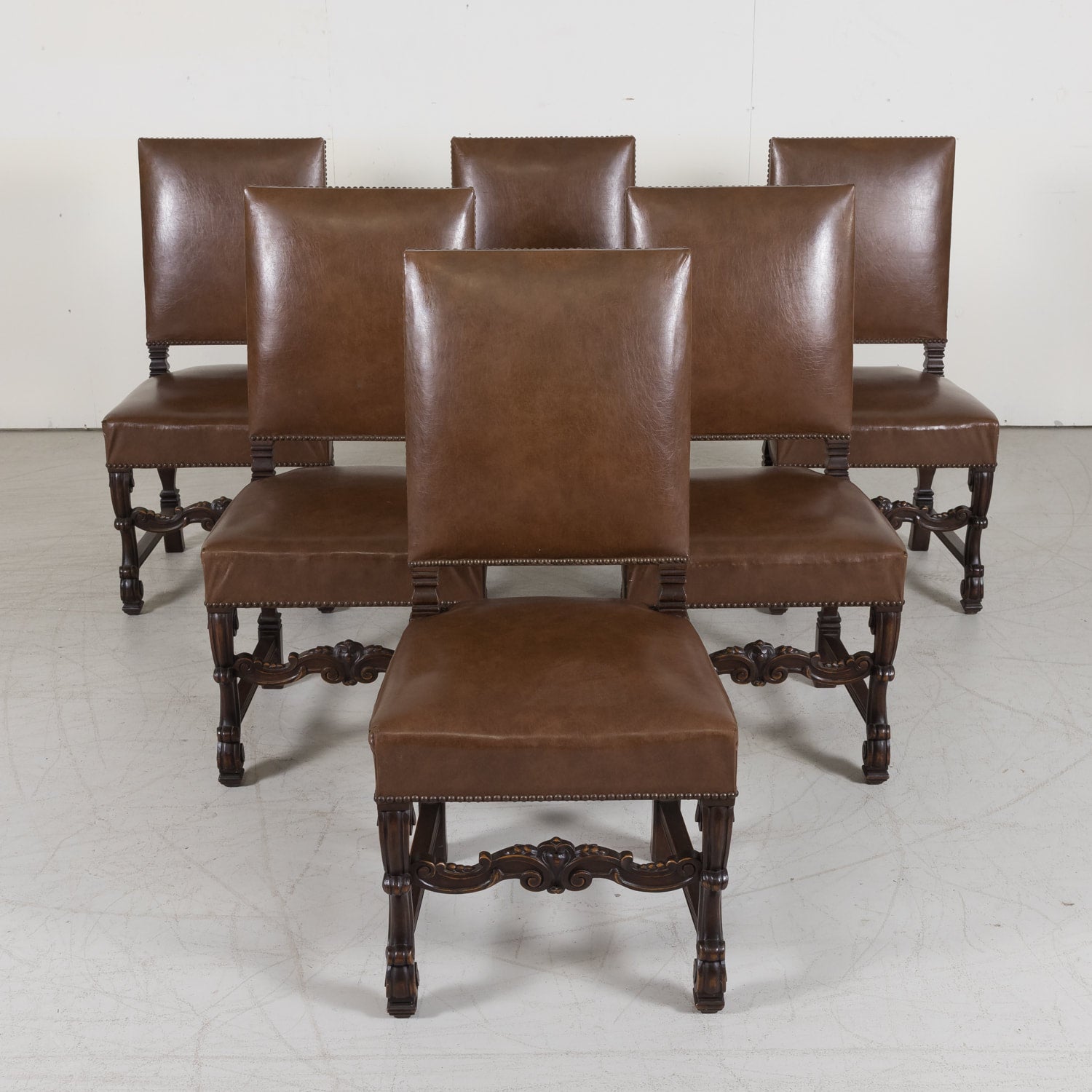 Set of Six Side Louis XV Chairs made of Solid Walnut from a Hunting Lodge near Lyon, France Circa 1880s