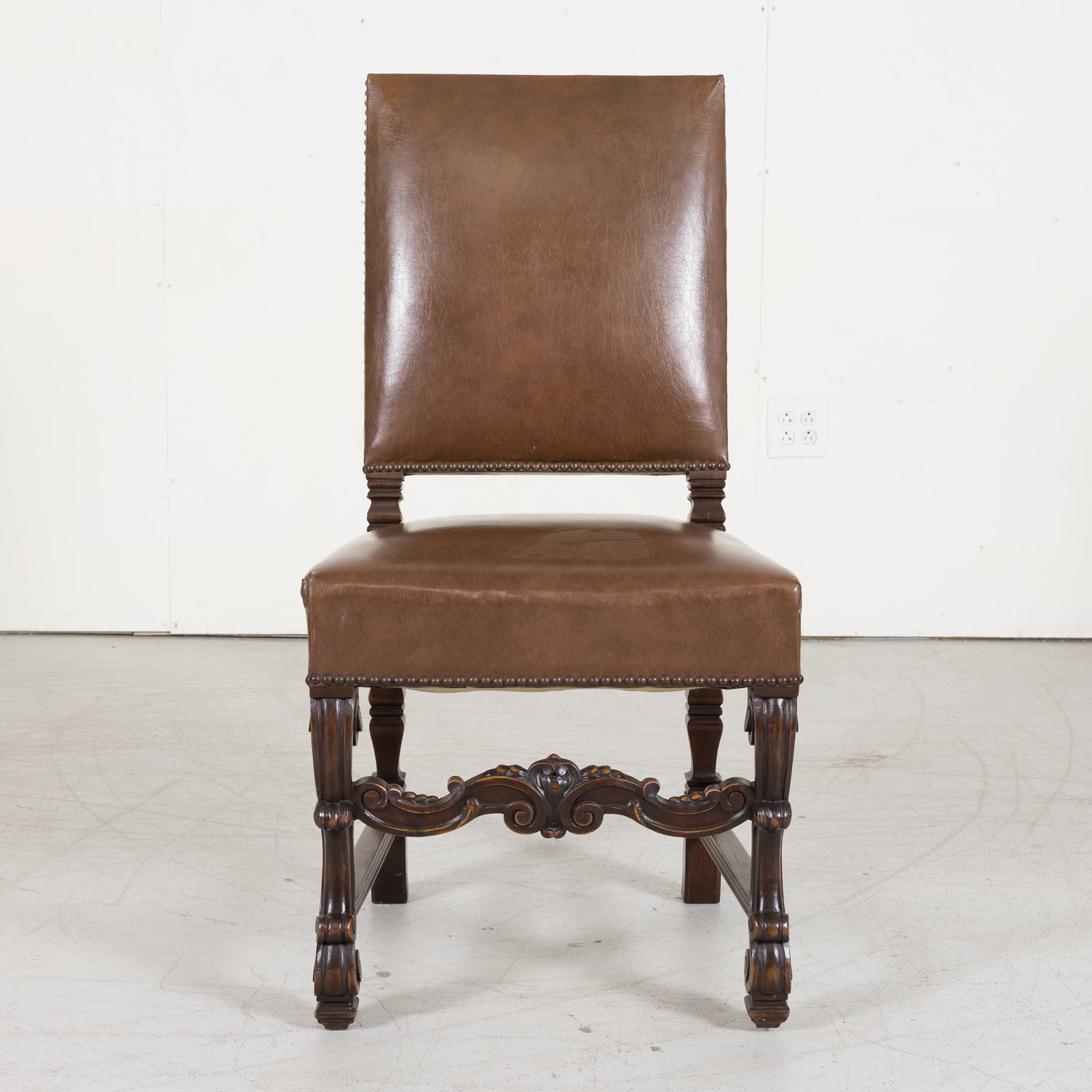 Set of Six Side Louis XV Chairs made of Solid Walnut from a Hunting Lodge near Lyon, France Circa 1880s