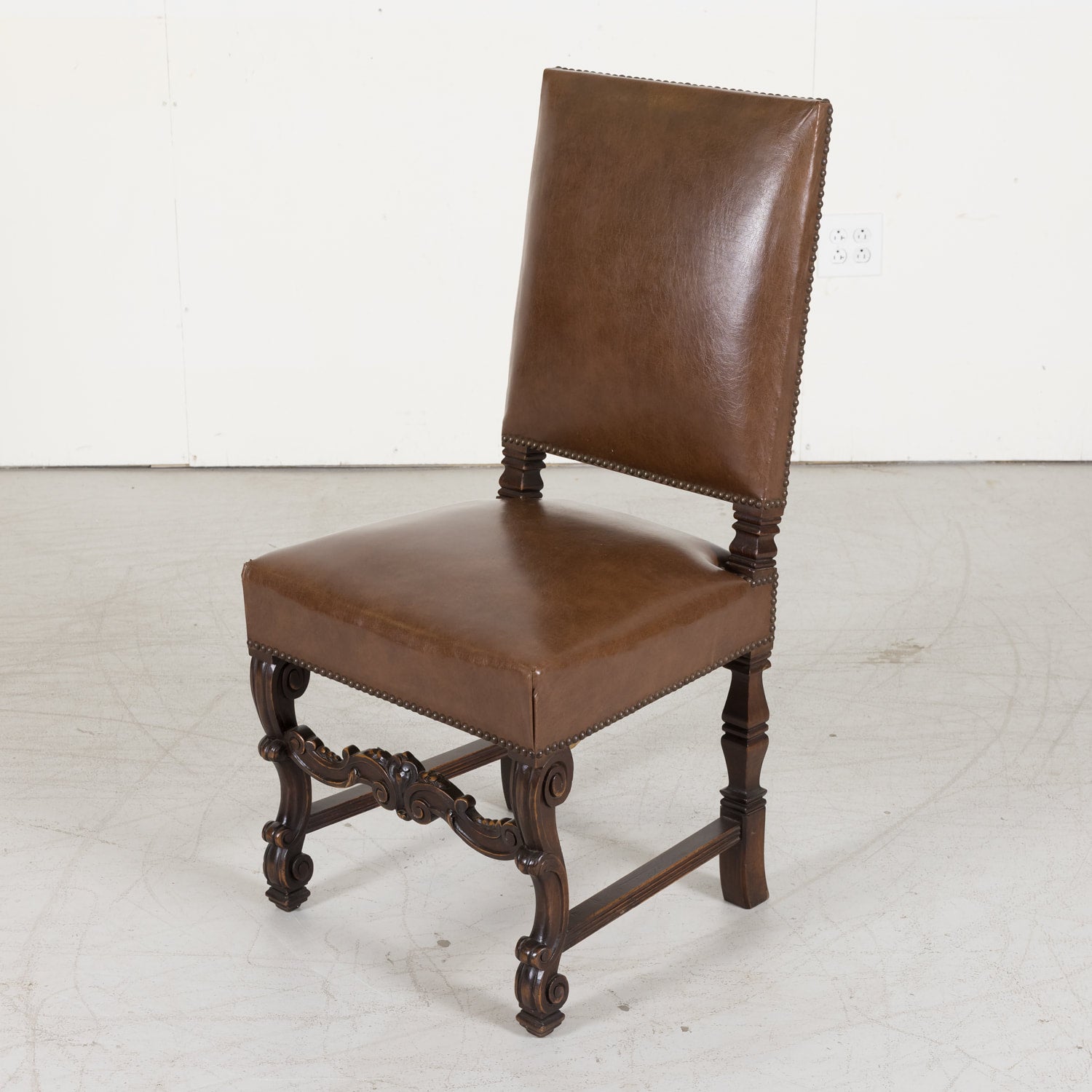 Set of Six Side Louis XV Chairs made of Solid Walnut from a Hunting Lodge near Lyon, France Circa 1880s
