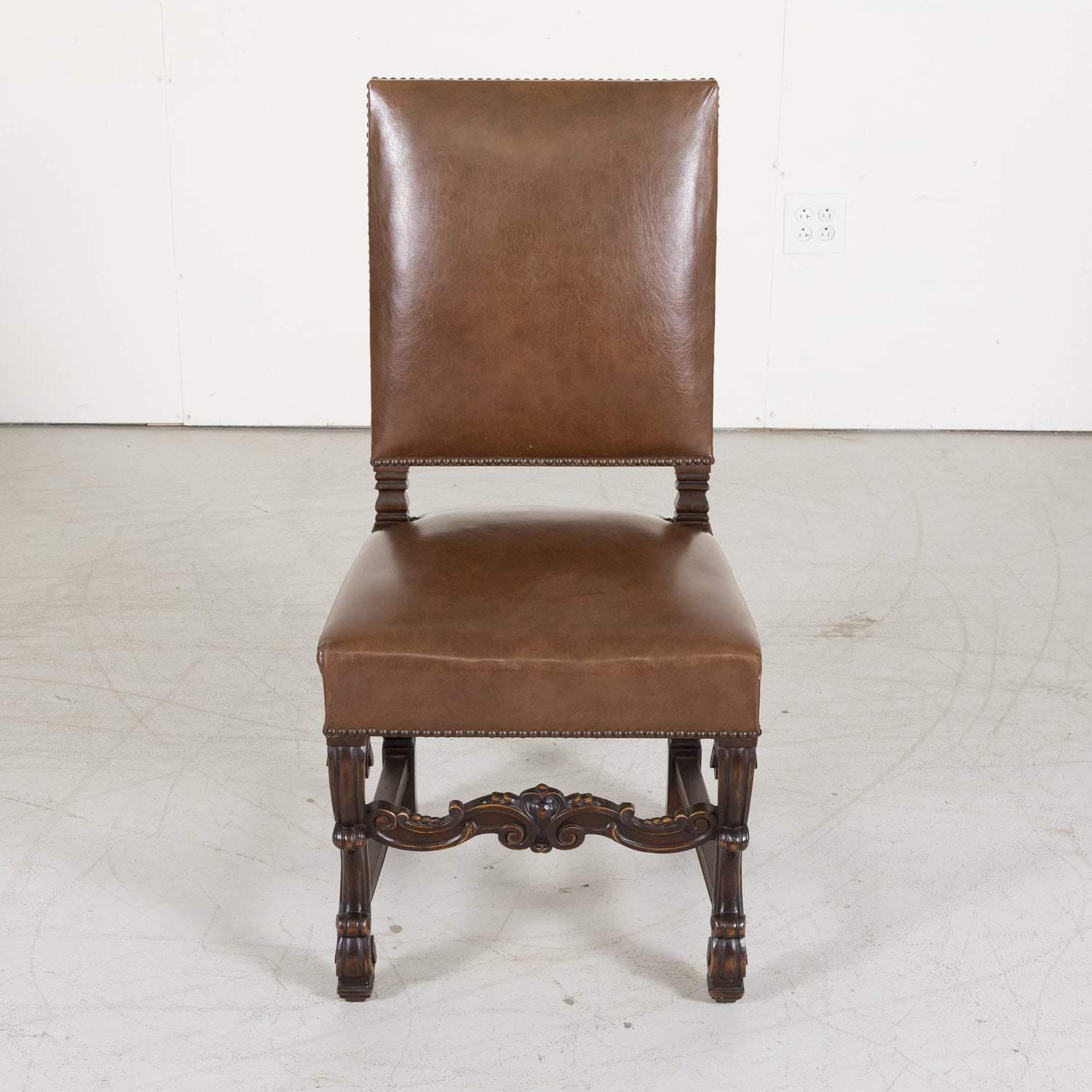 Set of Six Side Louis XV Chairs made of Solid Walnut from a Hunting Lodge near Lyon, France Circa 1880s