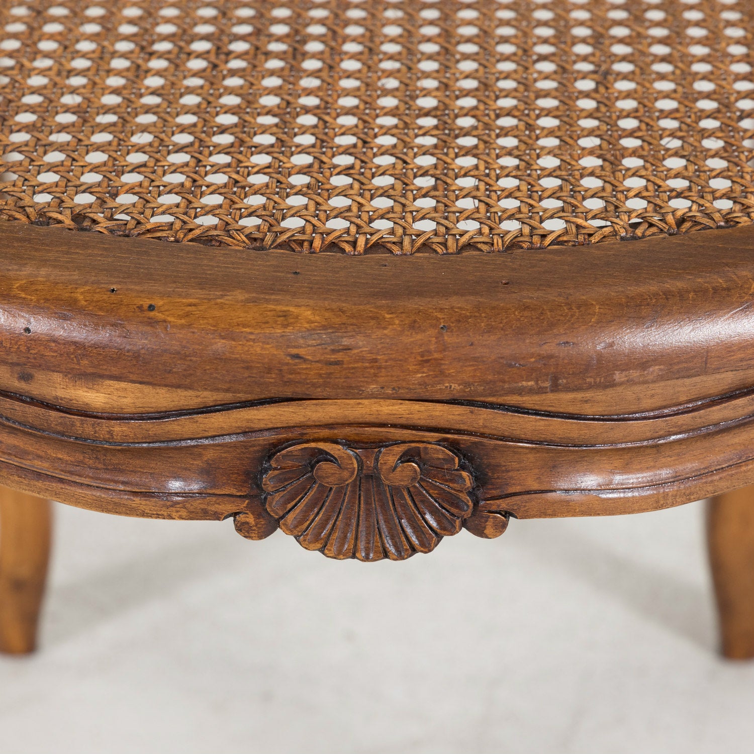 Set of 6 French Provencal Louis XV Style Cane Dining Side Chairs in Walnut