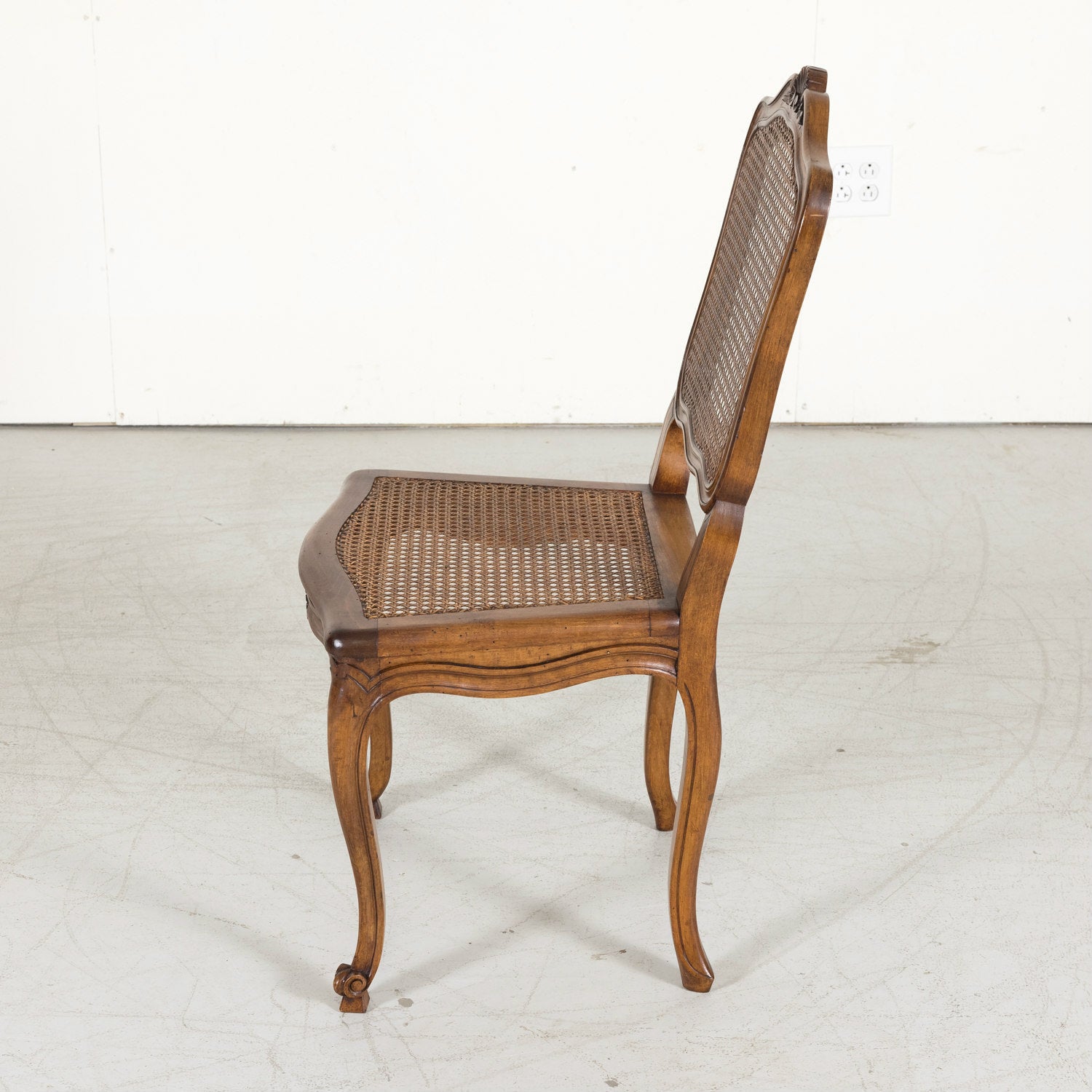 Set of 6 French Provencal Louis XV Style Cane Dining Side Chairs in Walnut